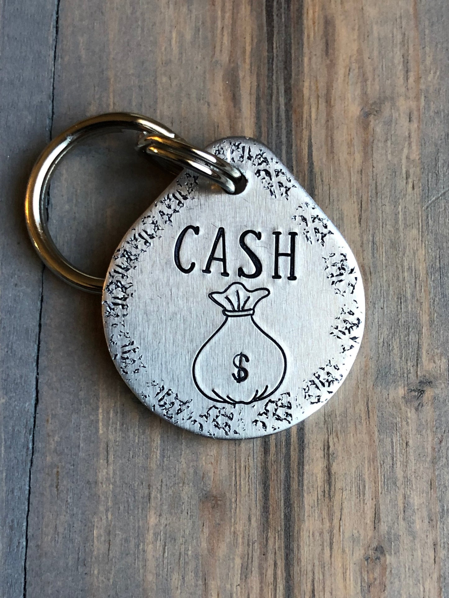 Name Tag for Dog, Hand Stamped Pet ID Tag, Cash, Personalized Dog Tag for Dog, Funny Dog Tag, Money Bag Dog ID