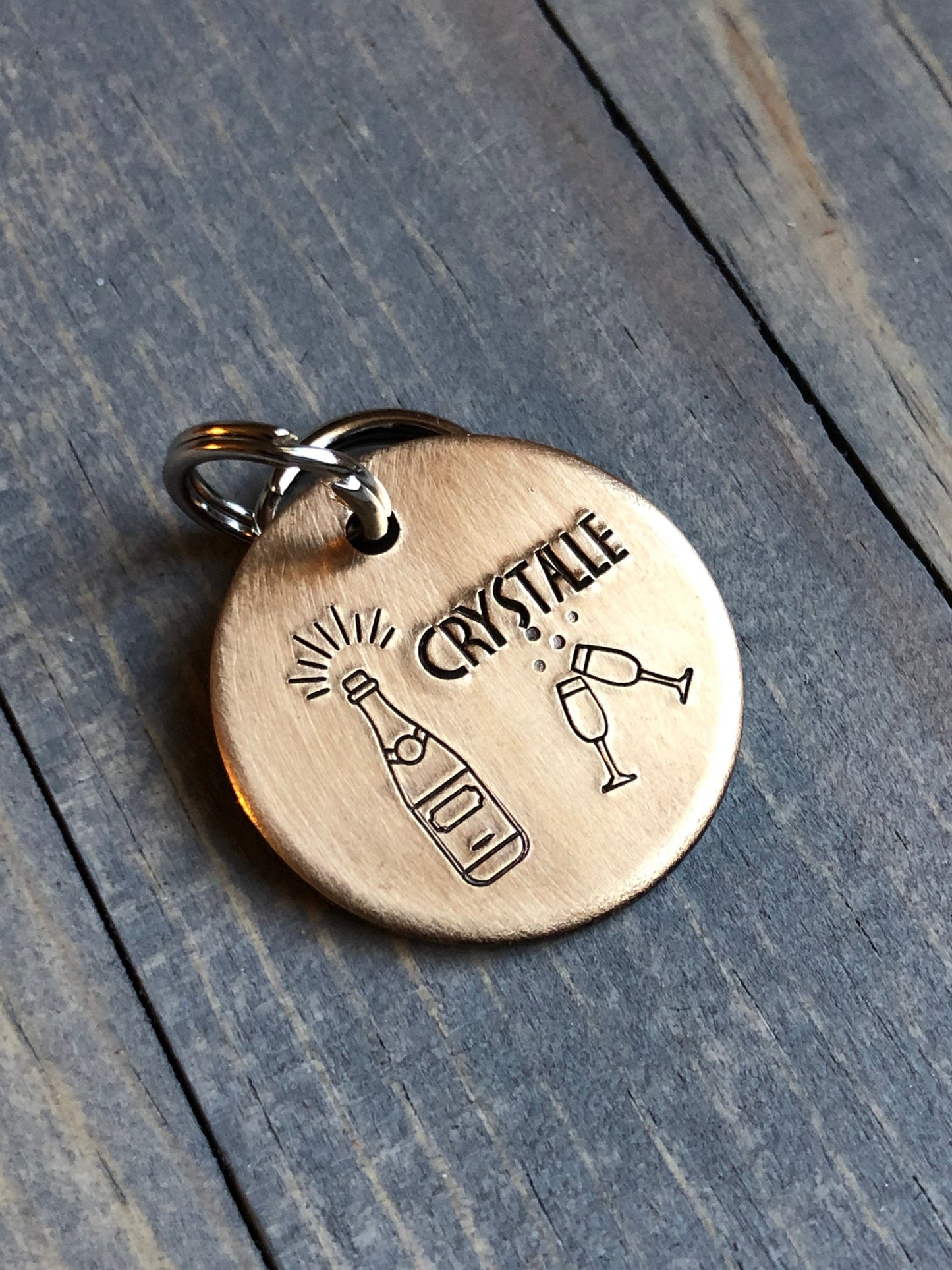 Champagne Name Tag for Dog, Hand Stamped Pet ID Tag, Dog Tag for Champagne lover, Personalized Dog Tag for Dog, Moet, Crystalle, Champs