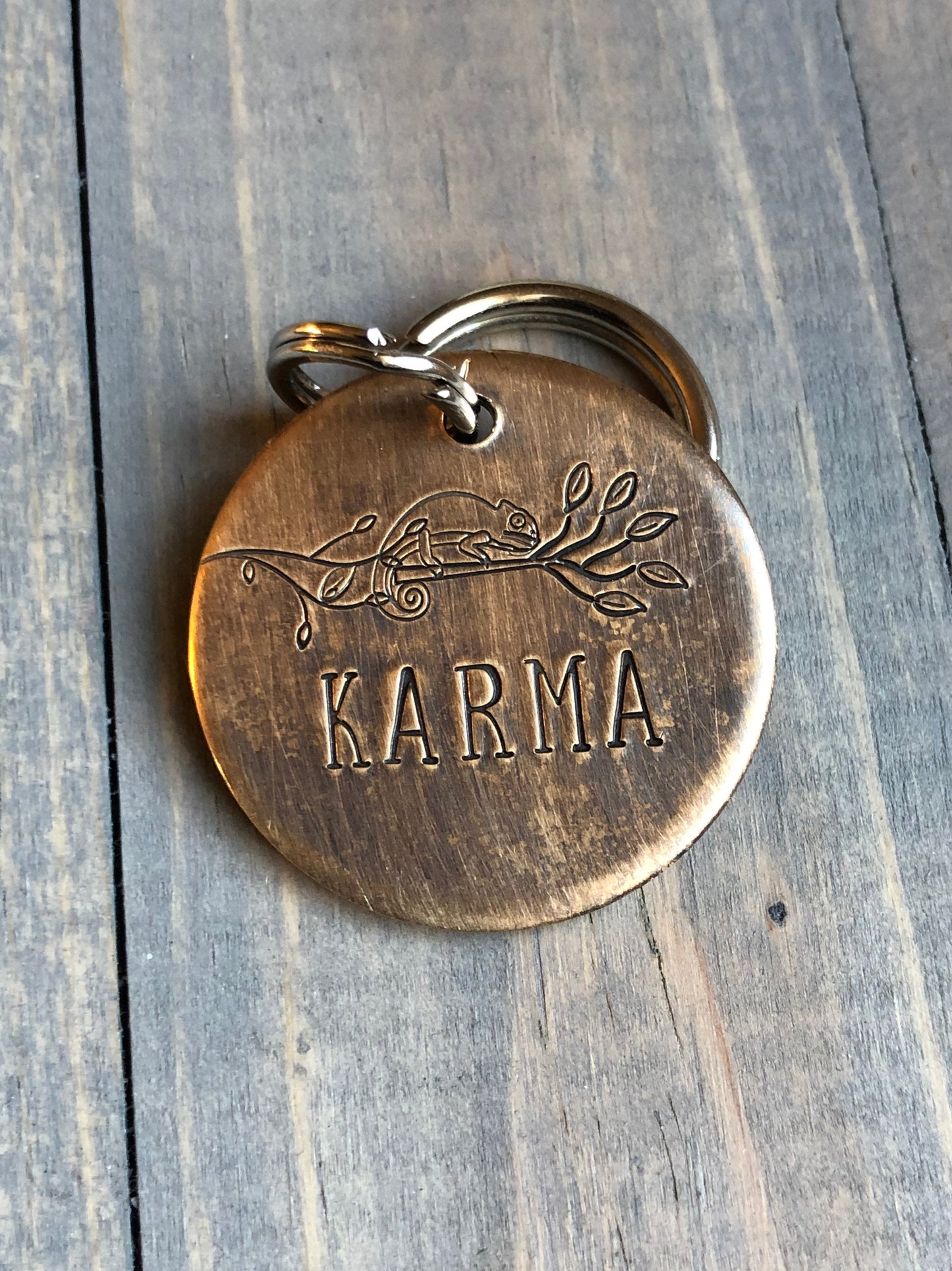Name Tag for Dog, Hand Stamped Pet ID Tag, Chameleon, Personalized Dog Tag for Dog, Lizard Dog Tag, Rain Forest Dog Tag