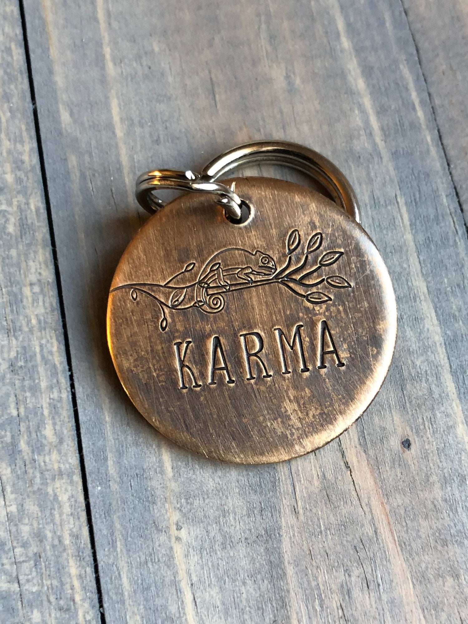 Name Tag for Dog, Hand Stamped Pet ID Tag, Chameleon, Personalized Dog Tag for Dog, Lizard Dog Tag, Rain Forest Dog Tag