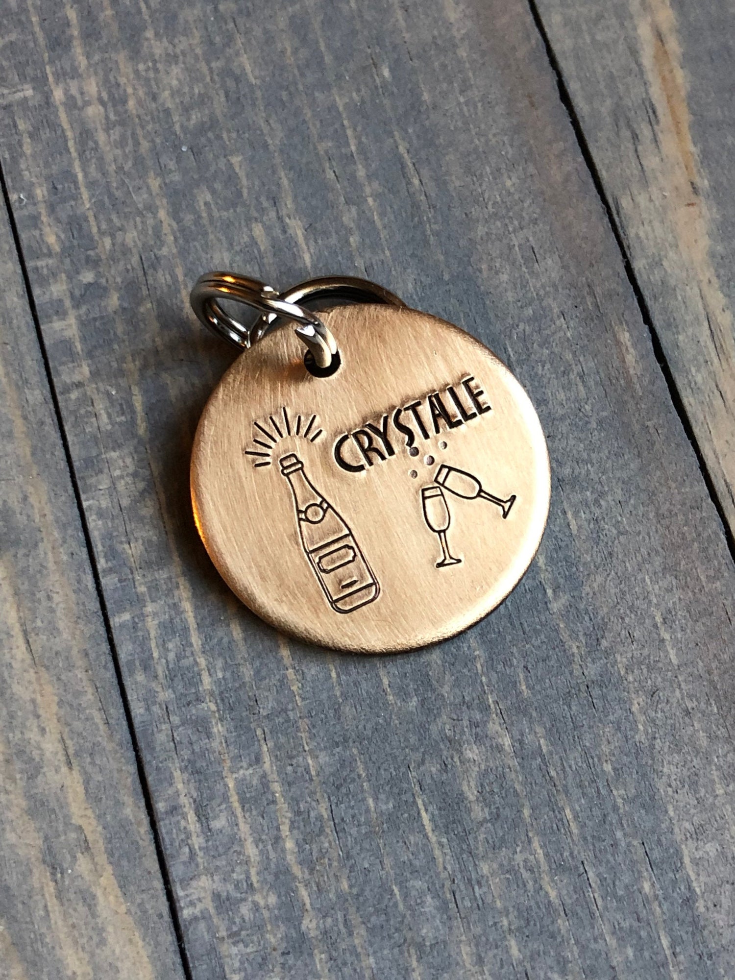 Champagne Name Tag for Dog, Hand Stamped Pet ID Tag, Dog Tag for Champagne lover, Personalized Dog Tag for Dog, Moet, Crystalle, Champs