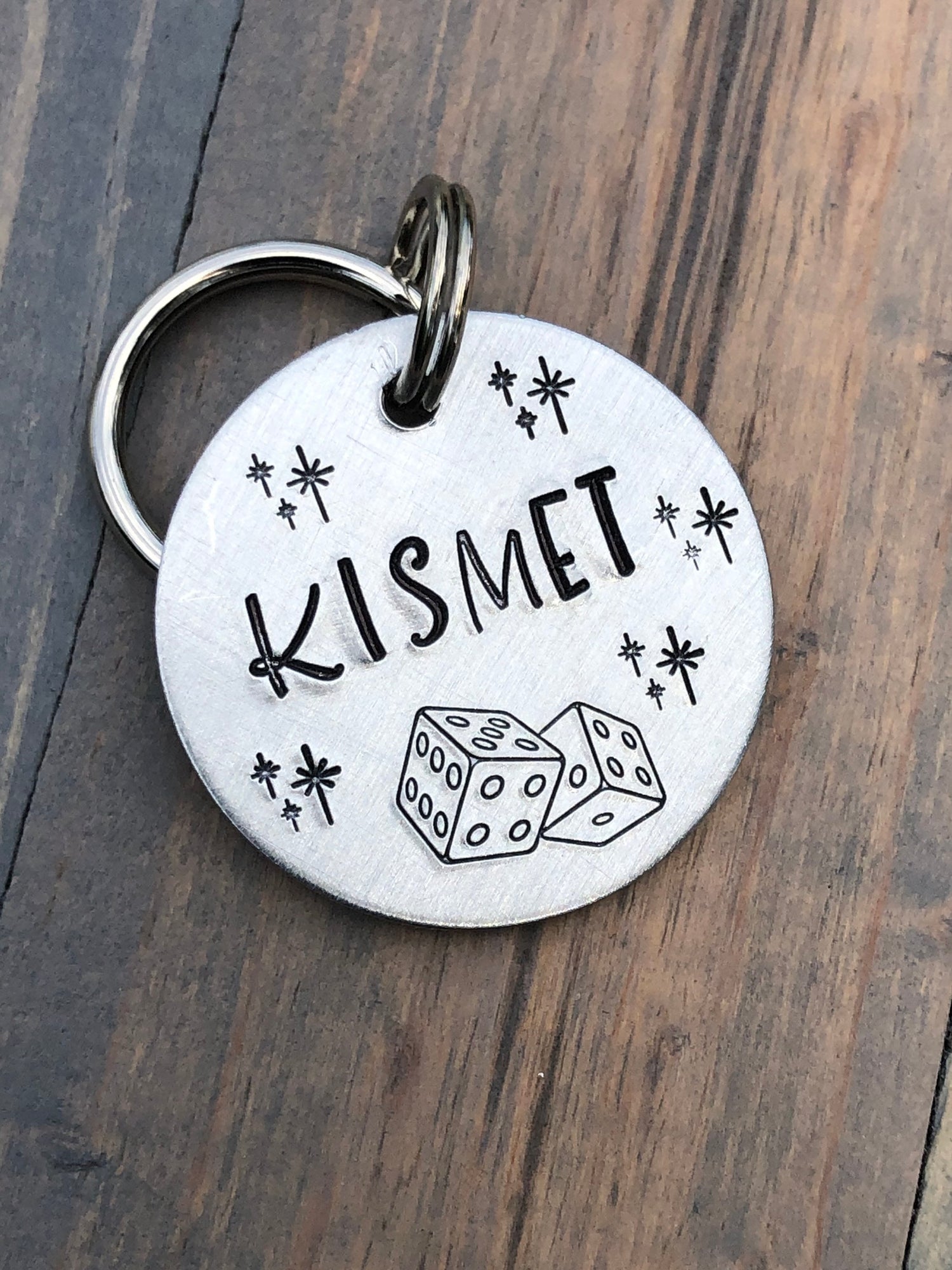 Name Tag for Dog, Hand Stamped Pet ID Tag, Dice, Kismet, Dog Tag with Dice, Lucky, Gambol
