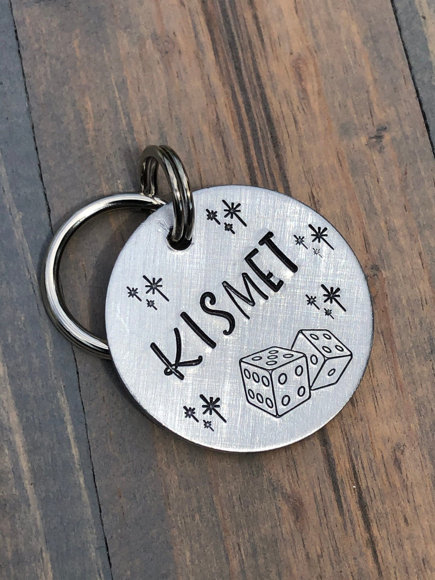 Name Tag for Dog, Hand Stamped Pet ID Tag, Dice, Kismet, Dog Tag with Dice, Lucky, Gambol
