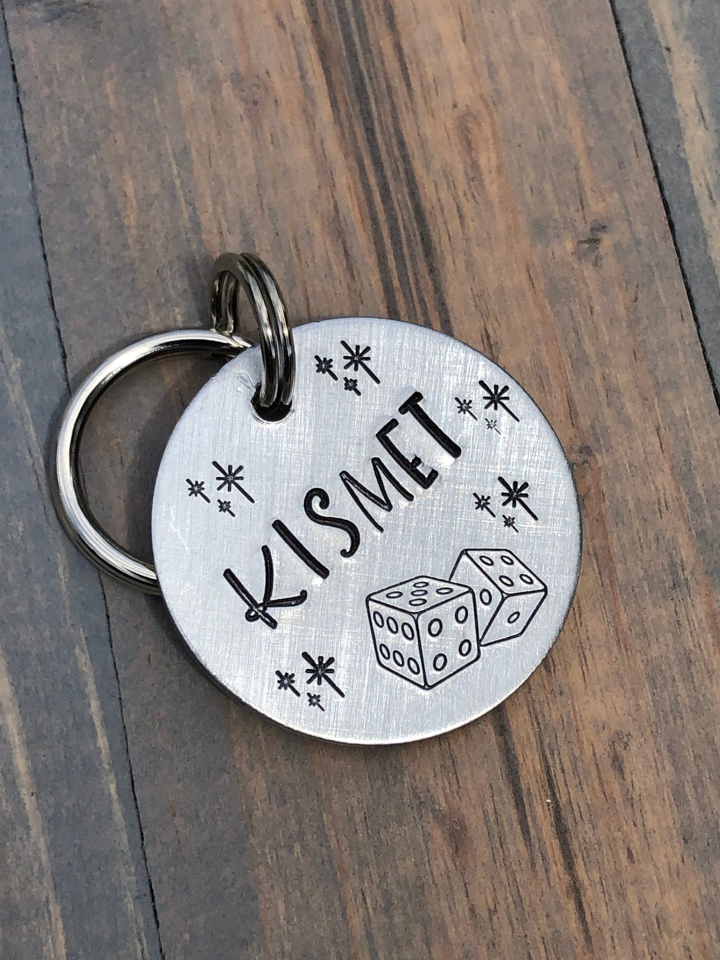 Name Tag for Dog, Hand Stamped Pet ID Tag, Dice, Kismet, Dog Tag with Dice, Lucky, Gambol