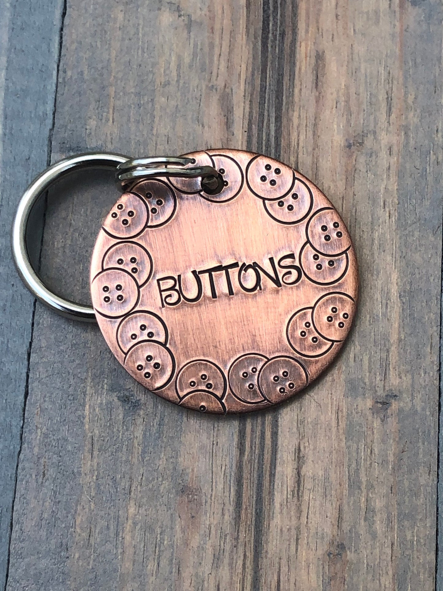 Name Tag for Dog, Hand Stamped Pet ID Tag, Buttons, Dog Tag with Button, Personalized Dog Tag for Dog, Whimsical Dog Tag