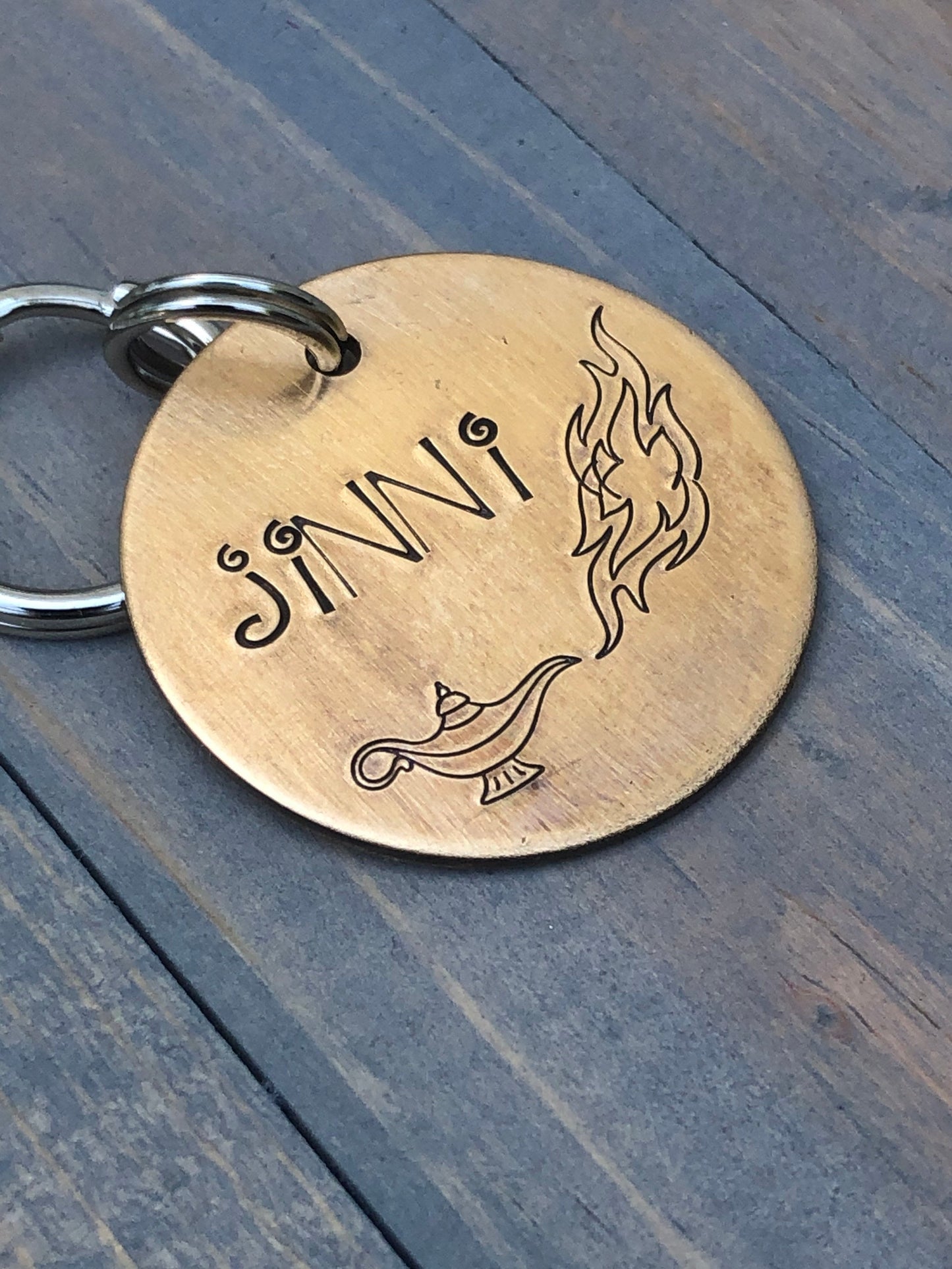 Name Tag for Dog, Hand Stamped Pet ID Tag, Magic Lamp, Genie, Jinni, Personalized Dog Tag, Hand Stamped
