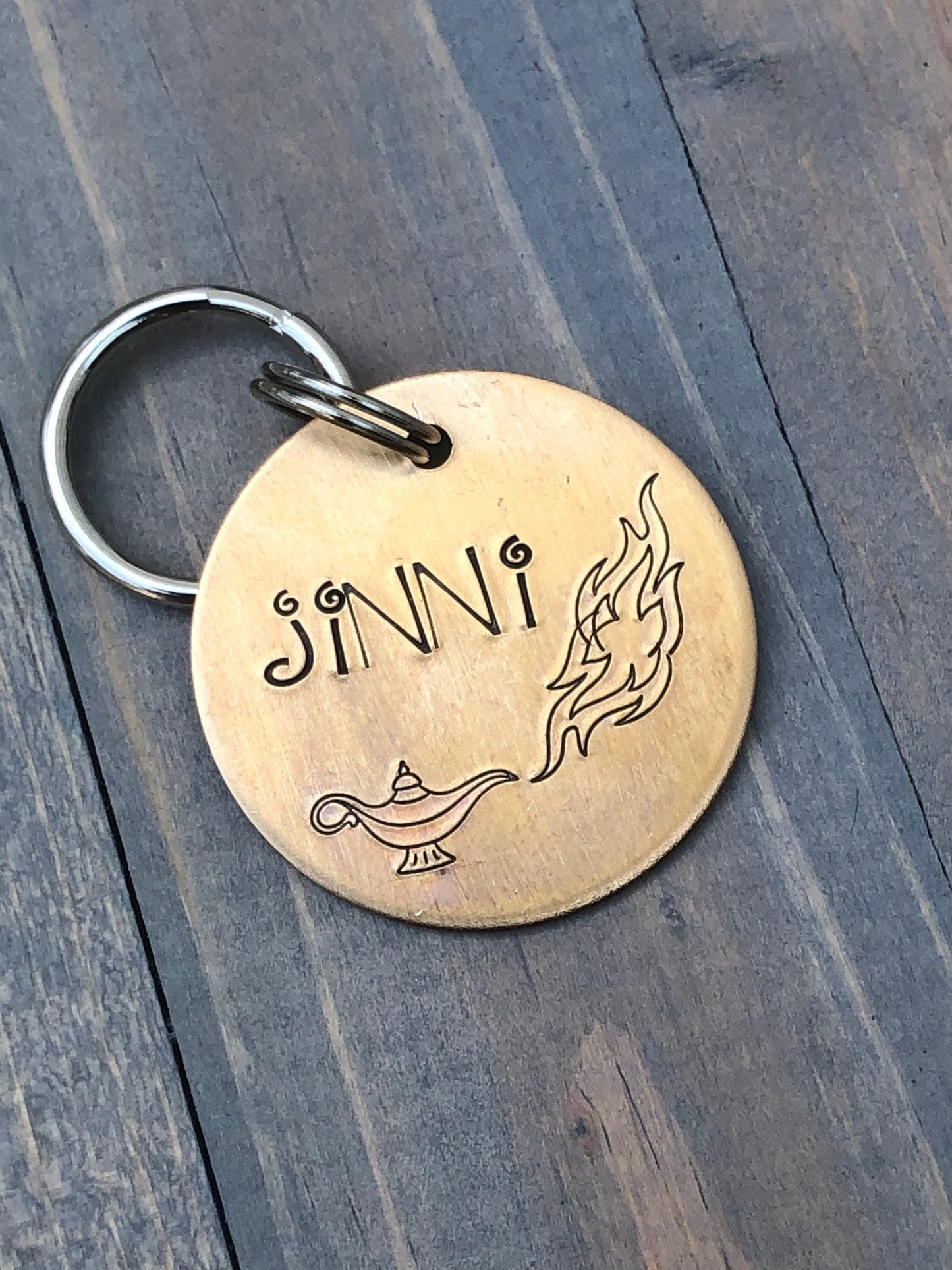 Name Tag for Dog, Hand Stamped Pet ID Tag, Magic Lamp, Genie, Jinni, Personalized Dog Tag, Hand Stamped