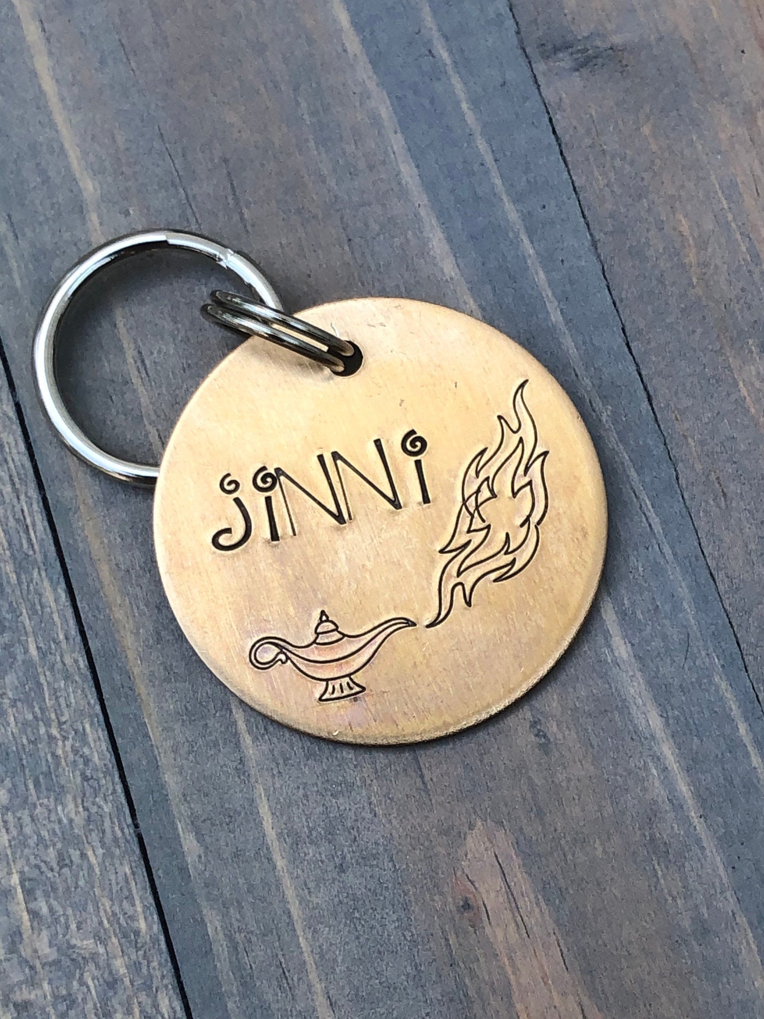 Name Tag for Dog, Hand Stamped Pet ID Tag, Magic Lamp, Genie, Jinni, Personalized Dog Tag, Hand Stamped