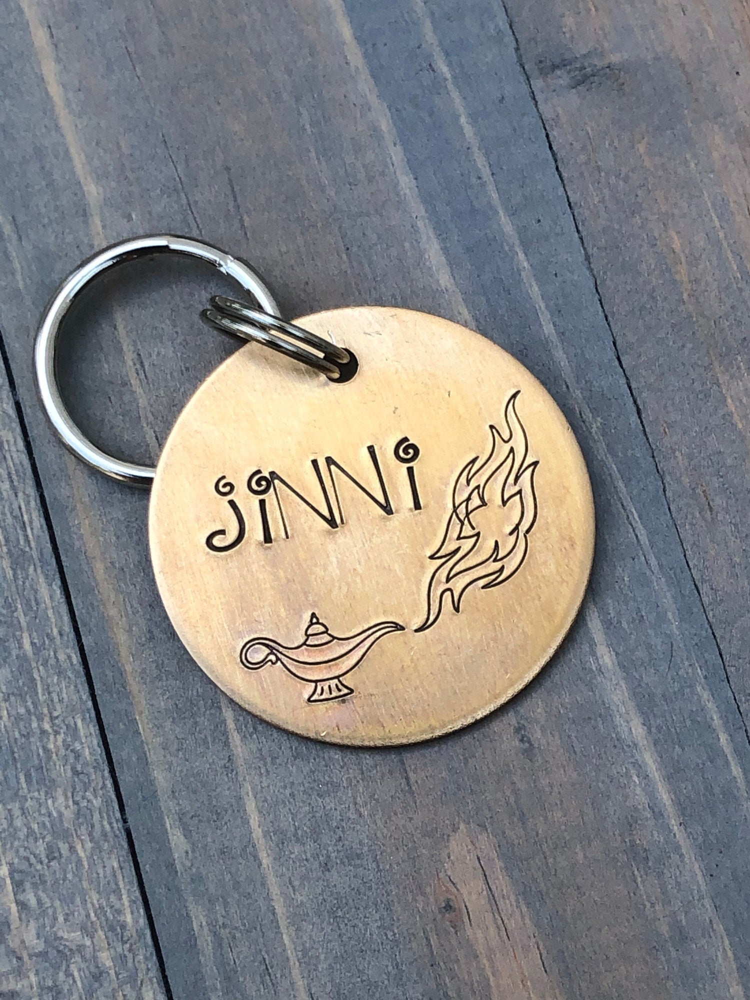 Name Tag for Dog, Hand Stamped Pet ID Tag, Magic Lamp, Genie, Jinni, Personalized Dog Tag, Hand Stamped