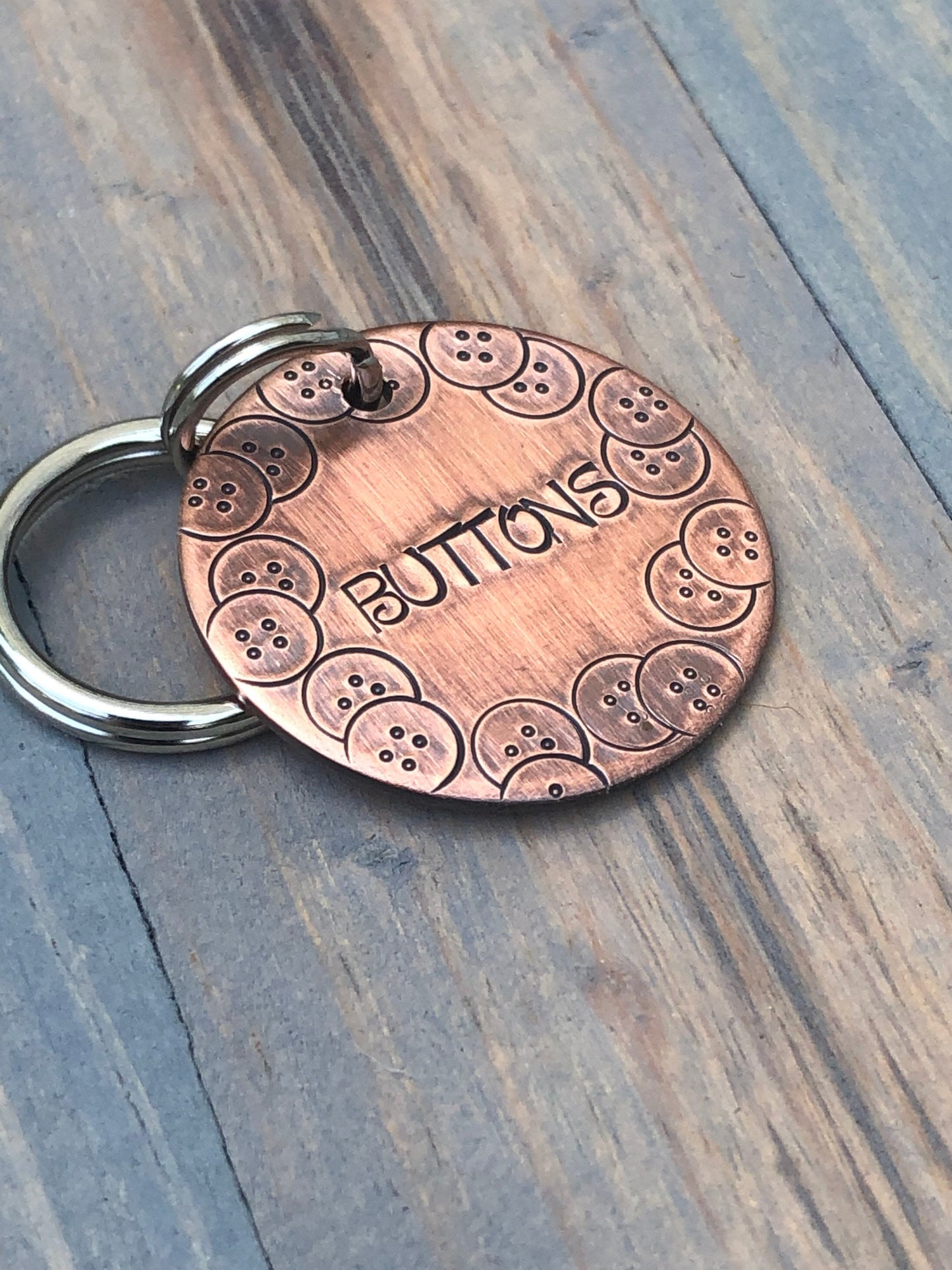 Name Tag for Dog, Hand Stamped Pet ID Tag, Buttons, Dog Tag with Button, Personalized Dog Tag for Dog, Whimsical Dog Tag