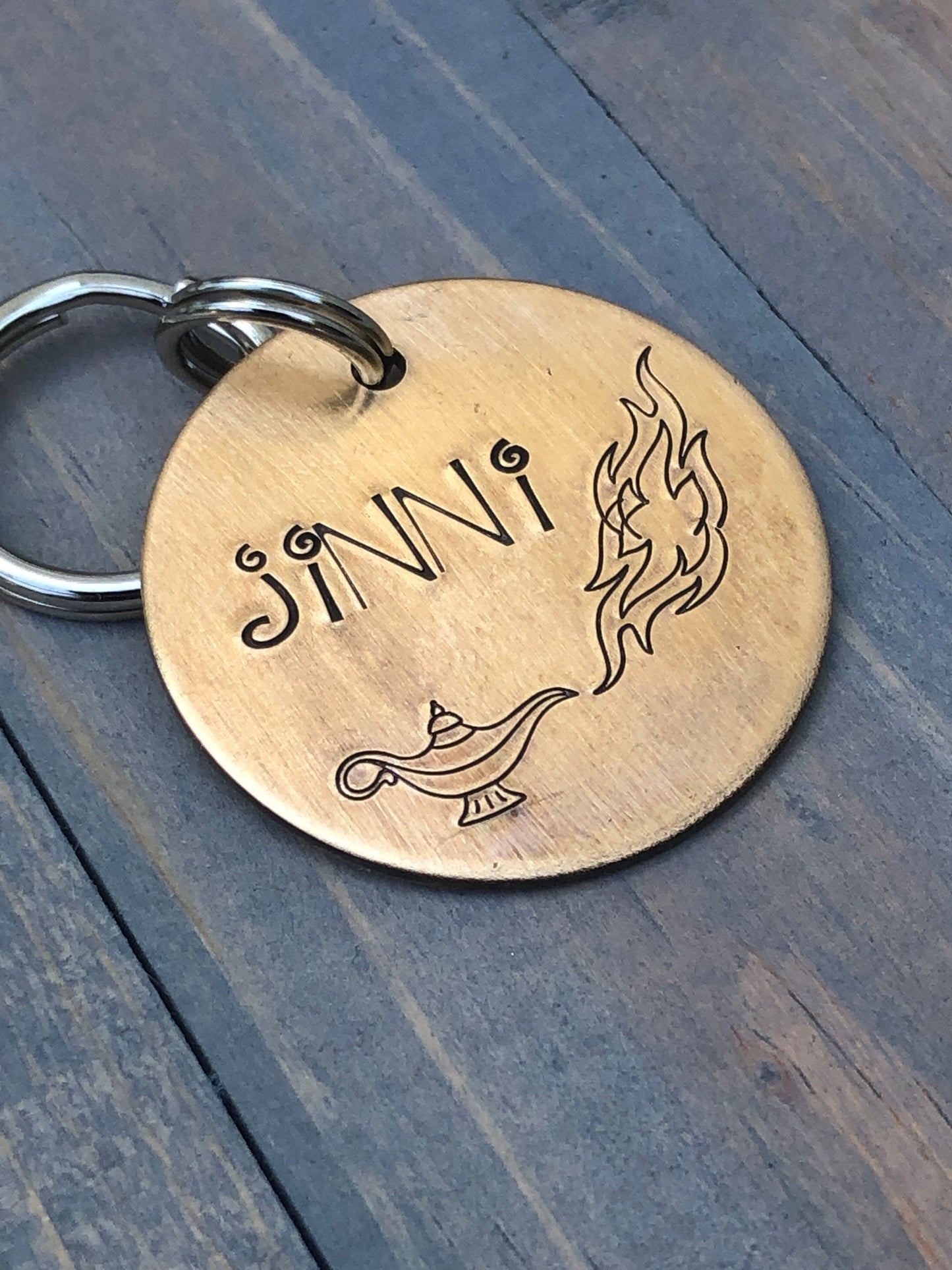 Name Tag for Dog, Hand Stamped Pet ID Tag, Magic Lamp, Genie, Jinni, Personalized Dog Tag, Hand Stamped