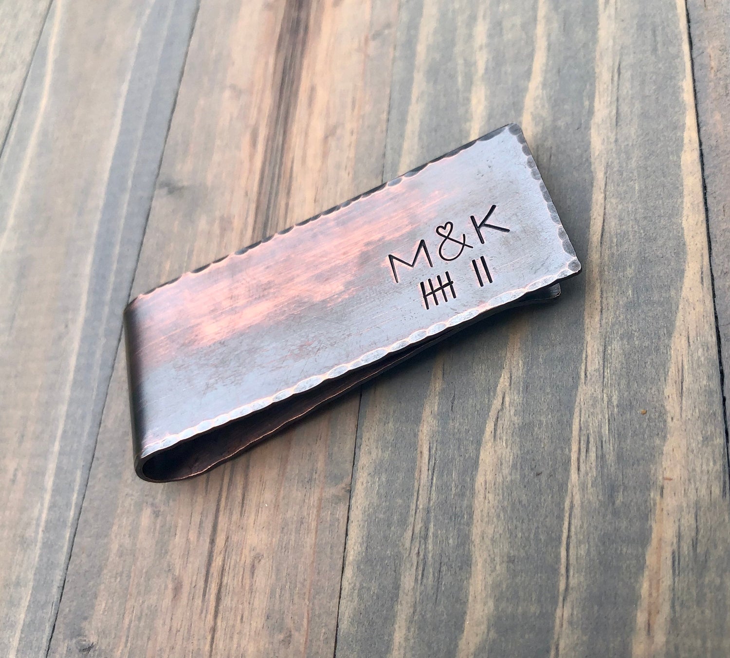 Copper Anniversary Money Clip - 7th Anniversary Gift - Personalized Tally Mark Money Clip - Tally Mark and Initial Money Clip