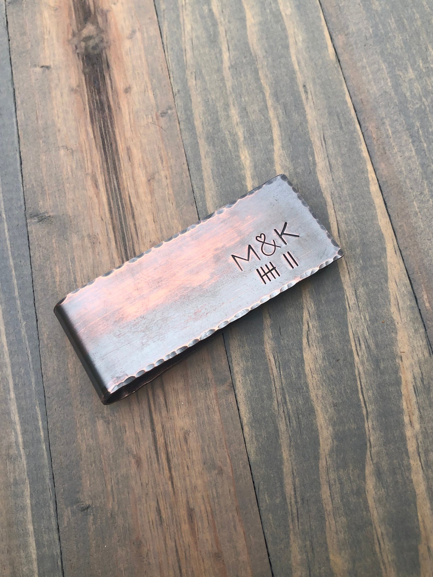 Copper Anniversary Money Clip - 7th Anniversary Gift - Personalized Tally Mark Money Clip - Tally Mark and Initial Money Clip