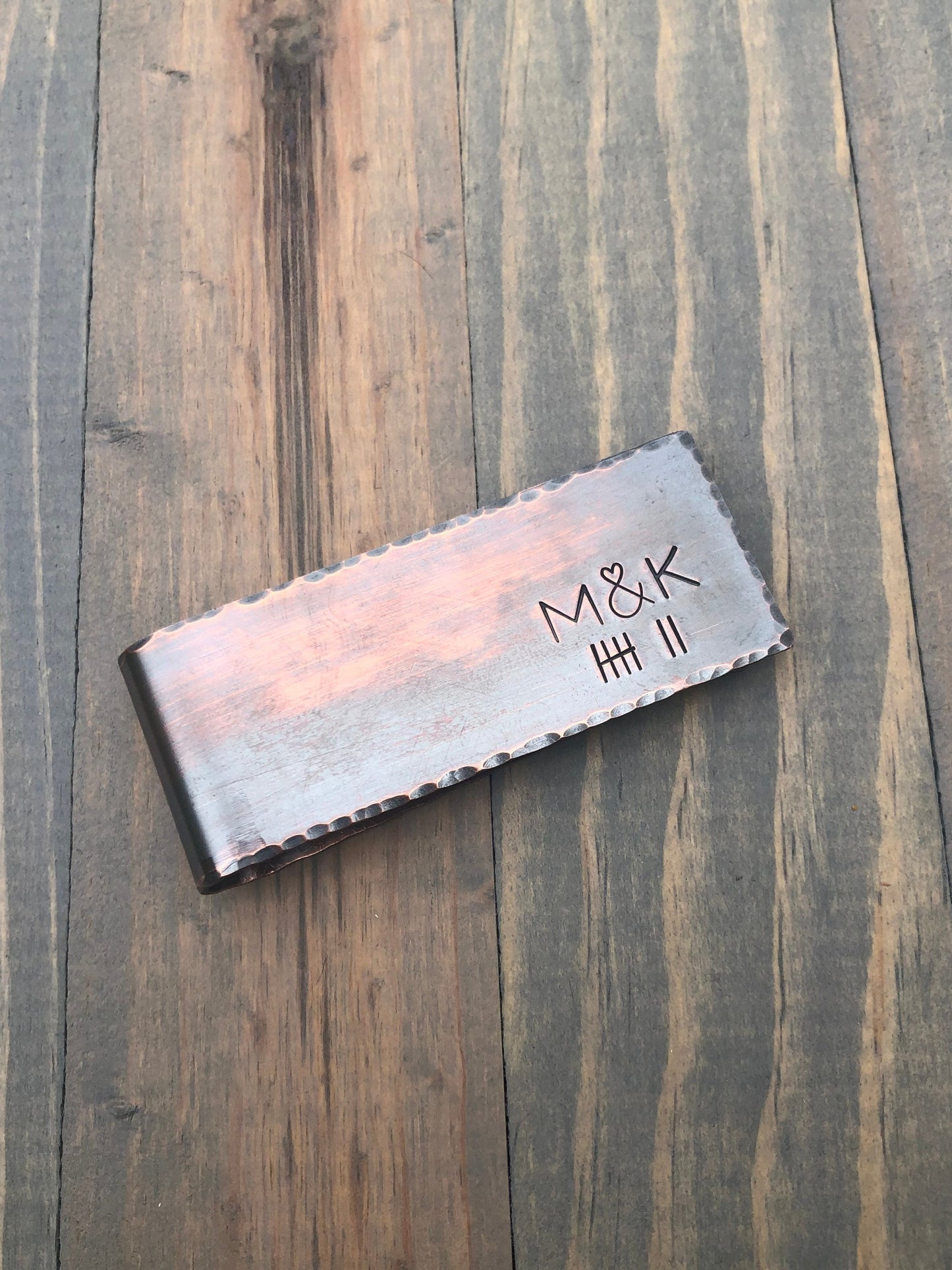 Copper Anniversary Money Clip - 7th Anniversary Gift - Personalized Tally Mark Money Clip - Tally Mark and Initial Money Clip