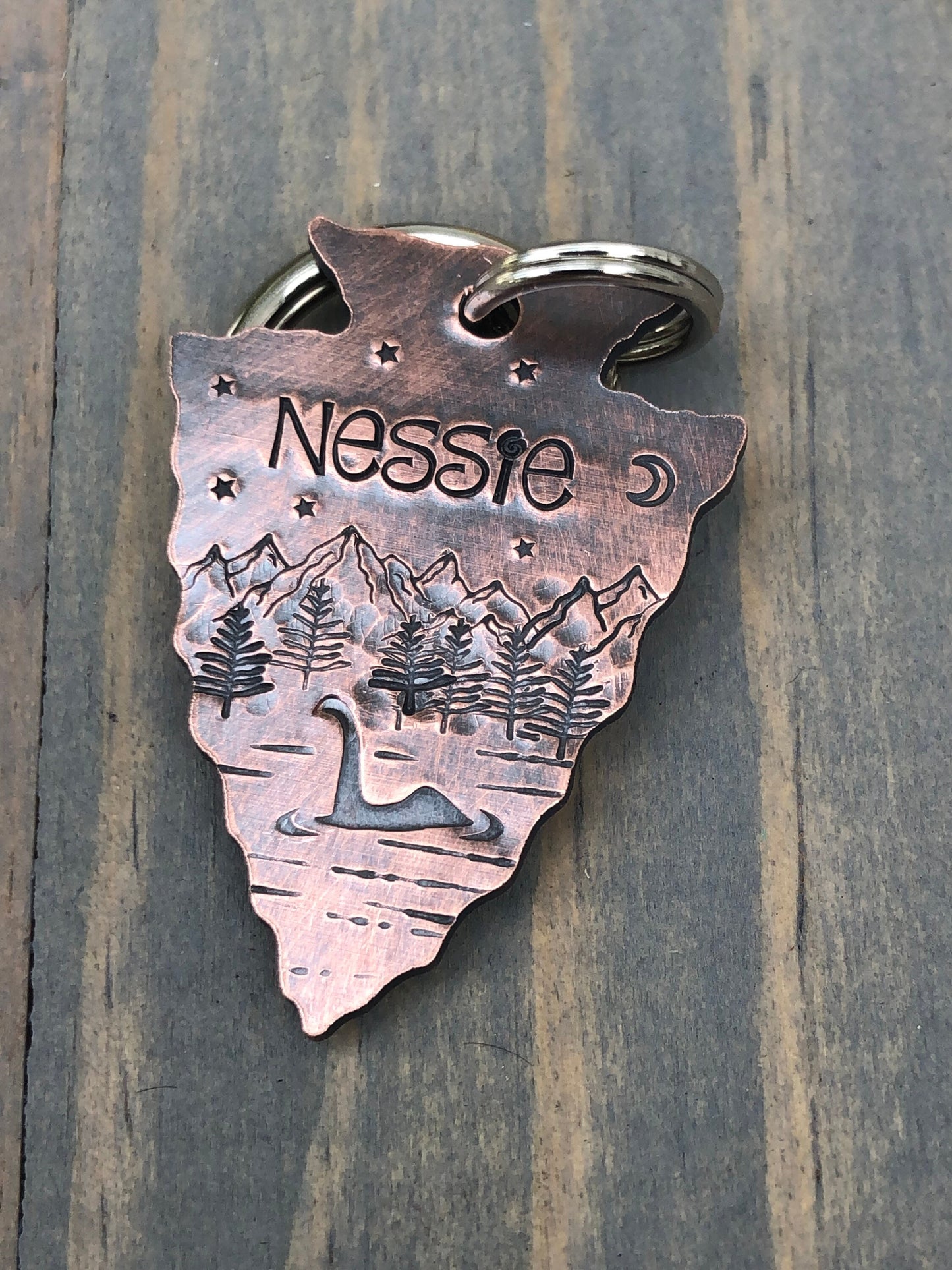 Lock Ness Monster Arrowhead Dog Tag, Hand Stamped Pet ID, Nessie Dog ID Tag, Personalized Dog Tag for Dog, Arrowhead Dog Tag