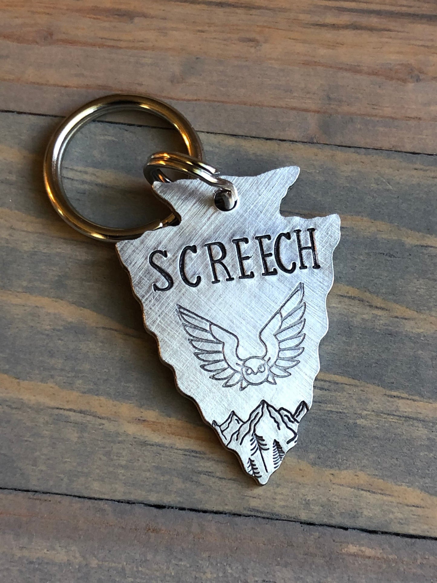 Custom Arrowhead Dog Tag, Hand Stamped Pet ID, Personalized Dog Tag for Dog, Arrowhead Dog Tag, Dog Tag with Owl, Screech, Barn Owl, Hootowl