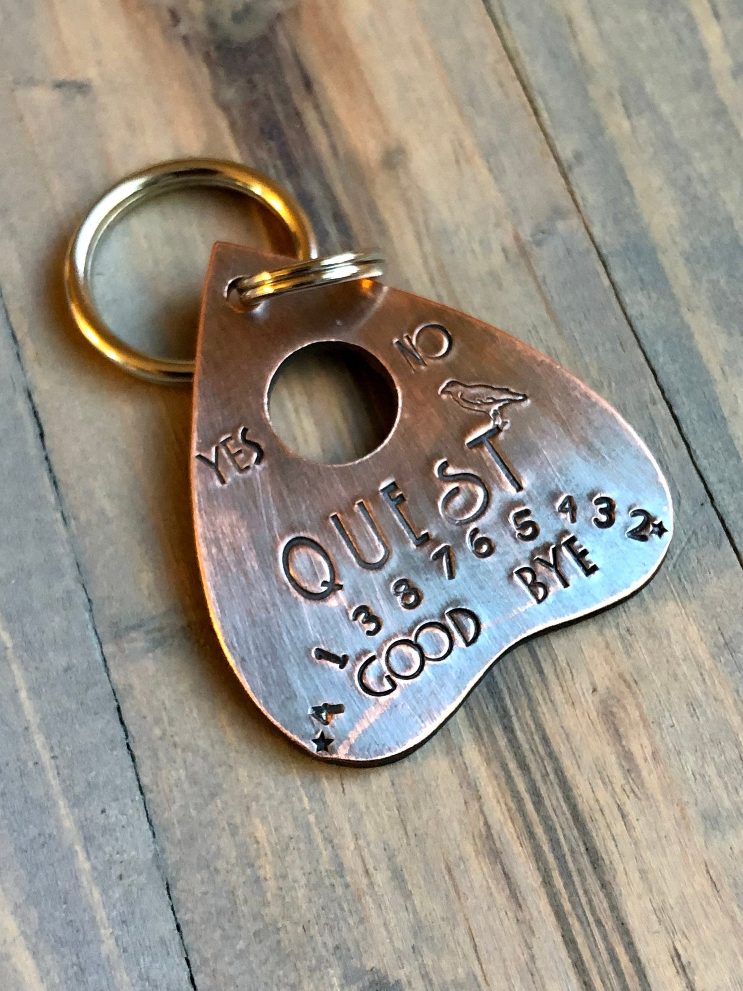Custom Planchette Dog Tag, Hand Stamped Pet ID, Personalized Dog Tag for Dog, Halloween Collar Tag, Tag with Raven, Tag with Crow, Quest