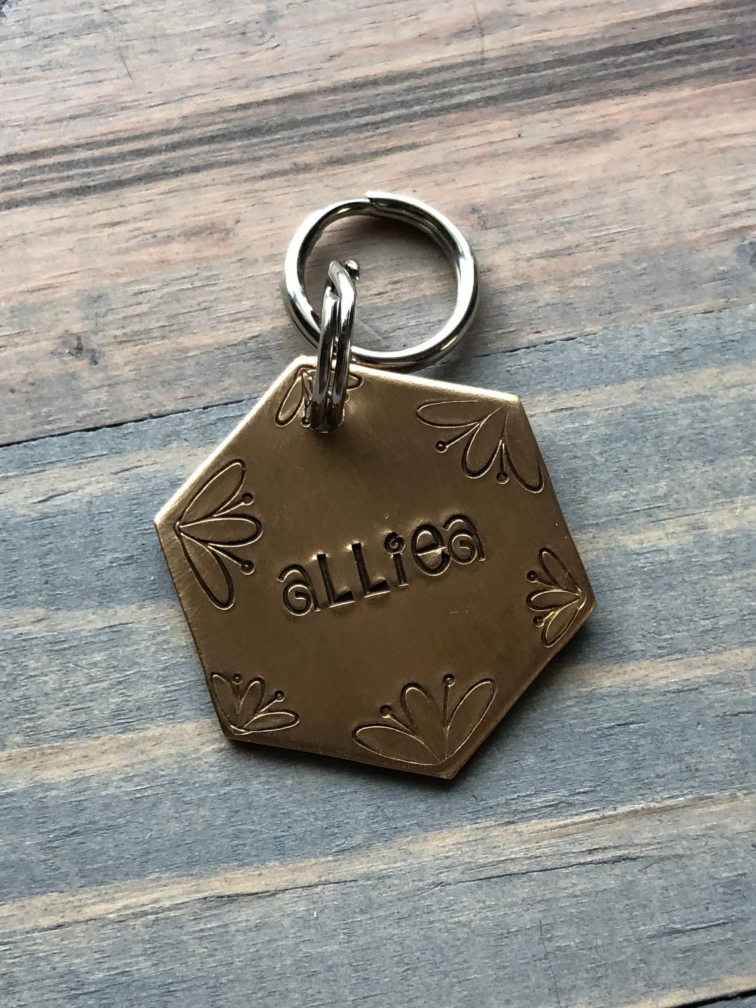 Name Tag for Dog, Hand Stamped Pet ID Tag, Flower Power, Personalized Dog Tag for Dog, Floral Dog Tag, Simple Dog Tag with posies