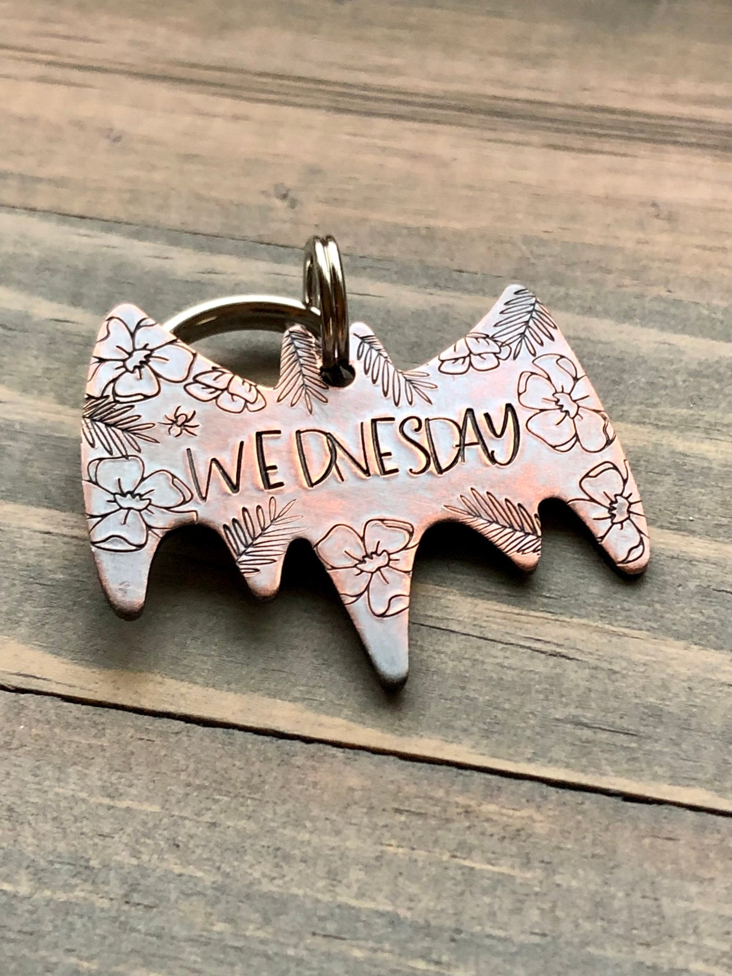 Custom Dog Tag, Bat Shaped Pet ID, Bat Dog Tag, Dog Collar with Flowers, Flowered Bat Pet Tag, Personalized Dog Tag, Tattoo Pet Tag