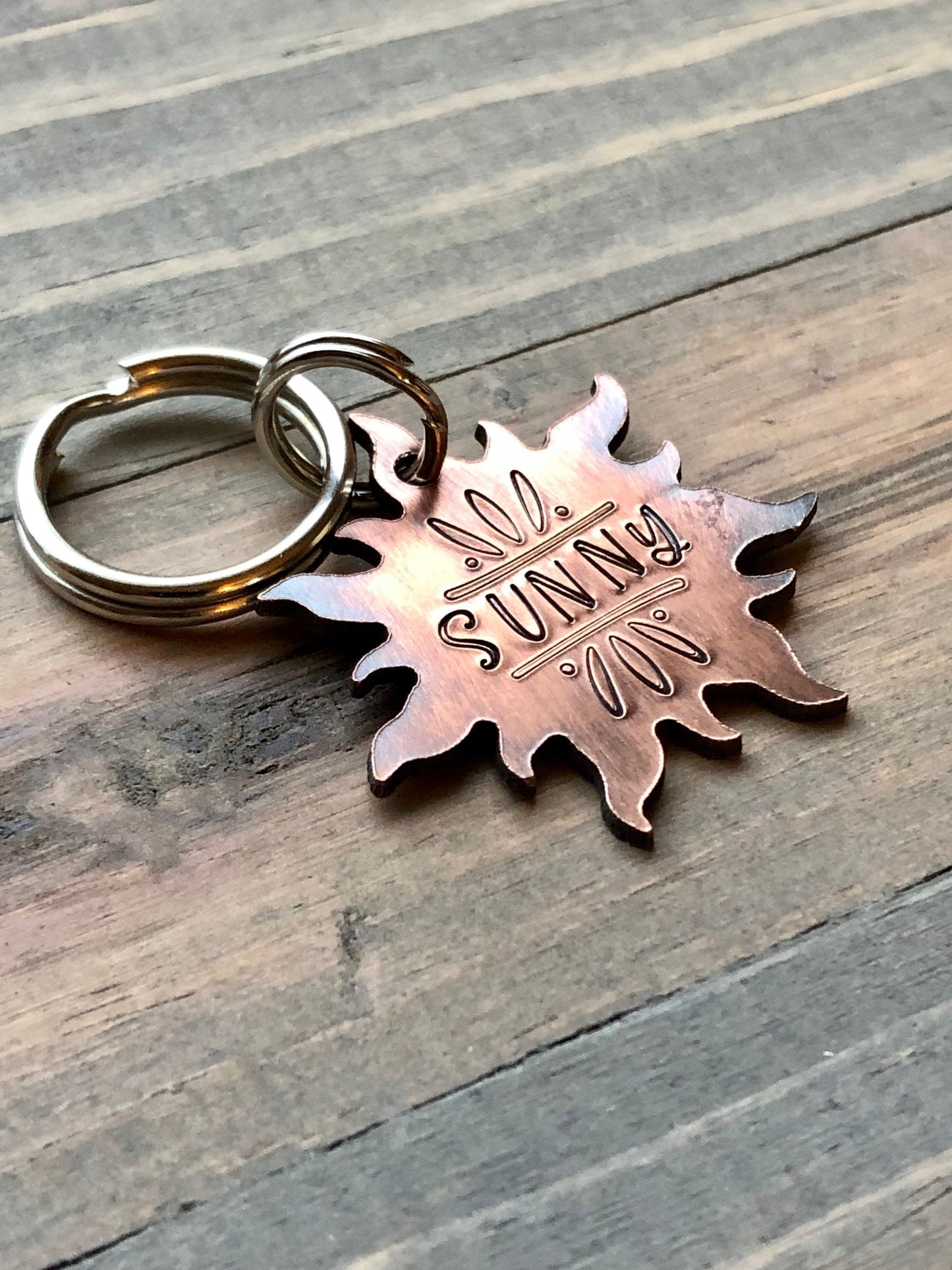 Sun Dog Name Tag for Dog, Hand Stamped Pet ID Tag,  Personalized Dog Tag for Pet, Sun Shaped Dog ID Tag, Sunburst Pet ID