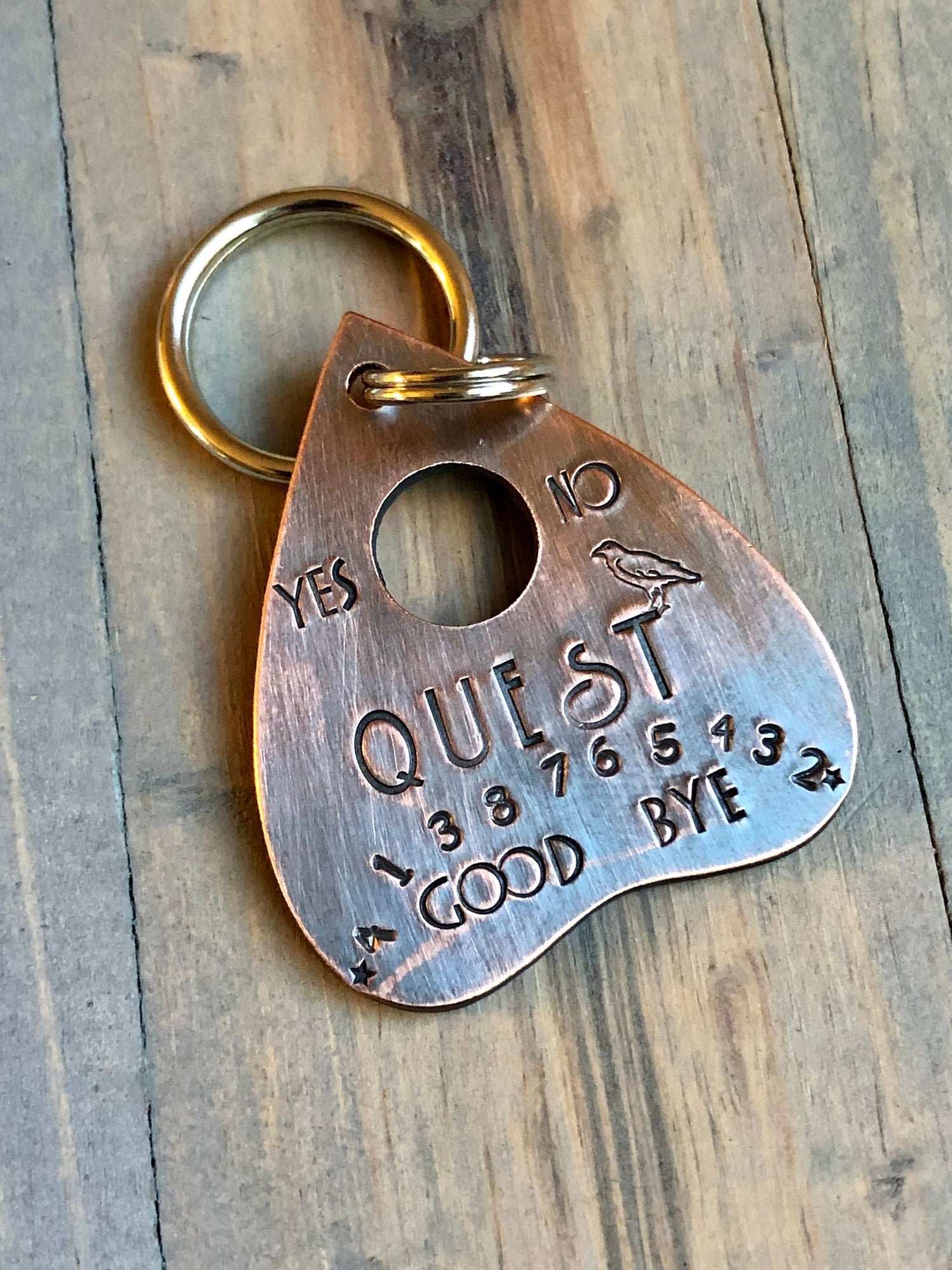 Custom Planchette Dog Tag, Hand Stamped Pet ID, Personalized Dog Tag for Dog, Halloween Collar Tag, Tag with Raven, Tag with Crow, Quest