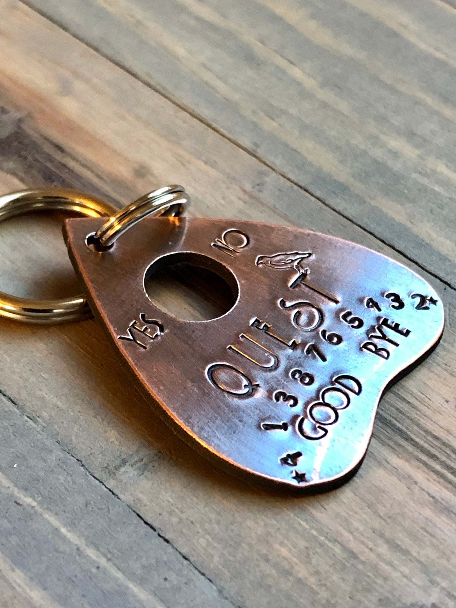 Custom Planchette Dog Tag, Hand Stamped Pet ID, Personalized Dog Tag for Dog, Halloween Collar Tag, Tag with Raven, Tag with Crow, Quest