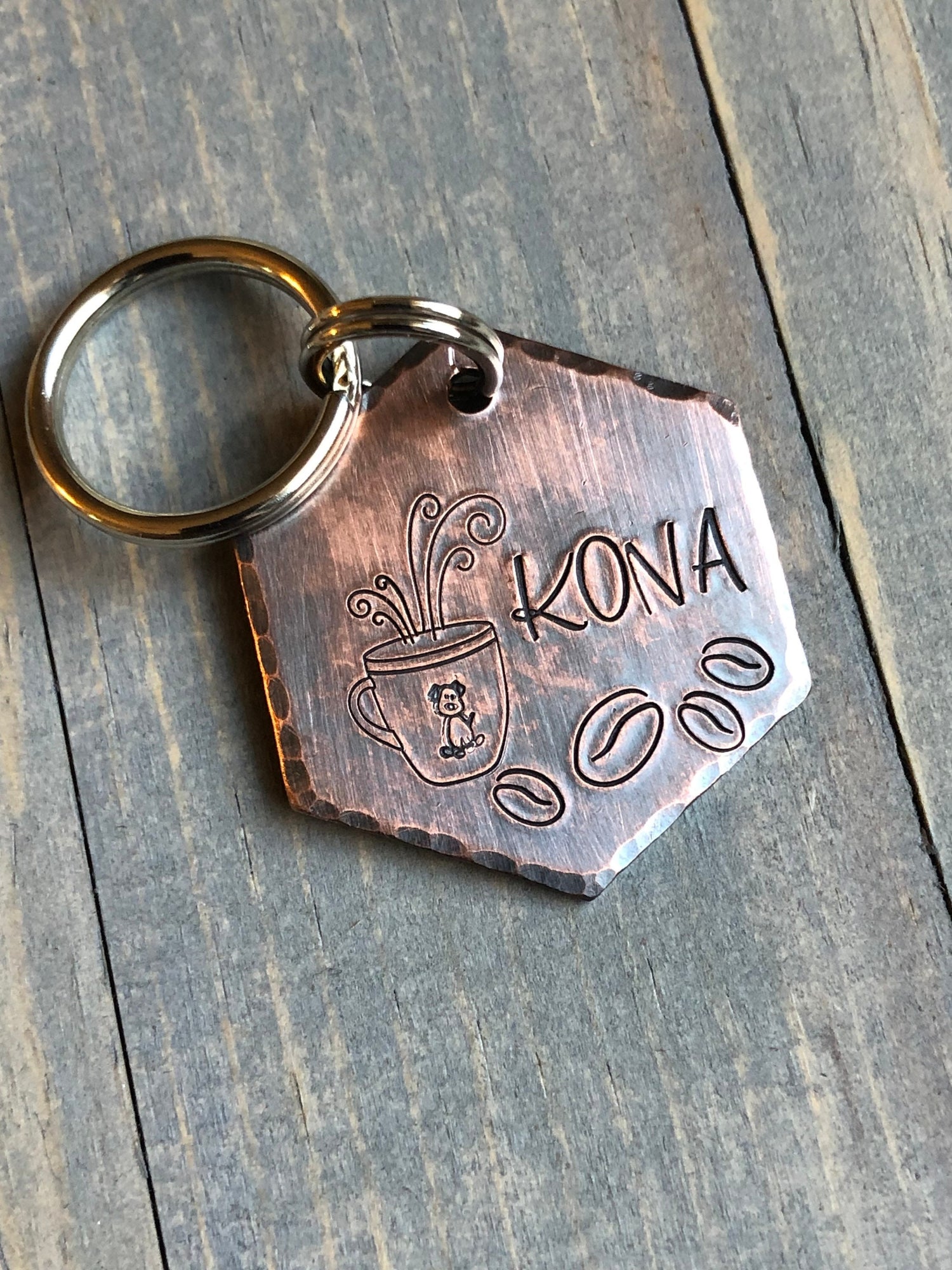 Coffee Name Tag for Dog, Hand Stamped Pet ID Tag, Coffee Beans, MochaTag, Personalized Dog Tag for Dog, Java Tag,  Kona Tag with Mug & Beans