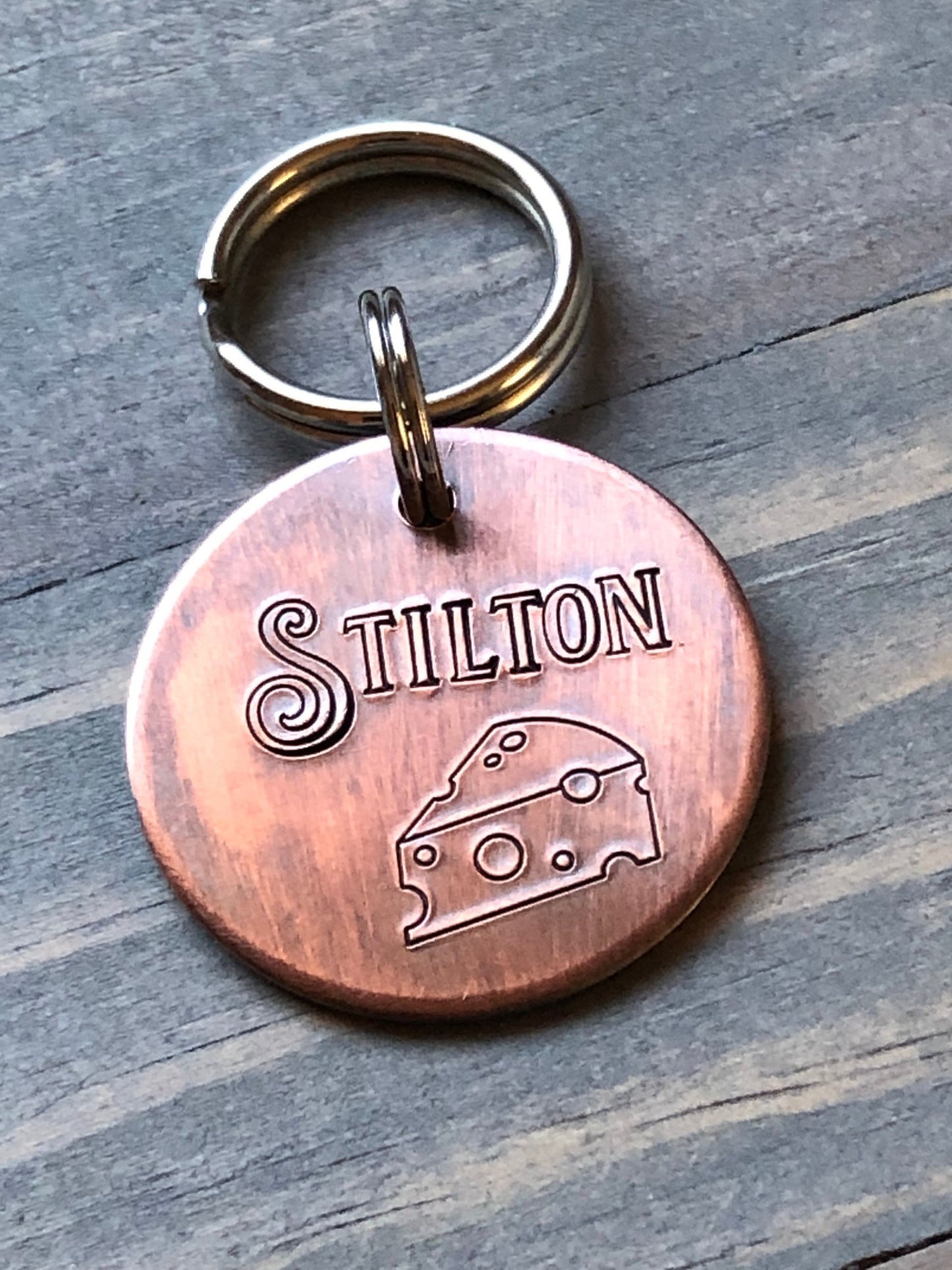 Cheese Name Tag for Dog, Hand Stamped Pet ID Tag, Stilton, Personalized Dog Tag for Dog, Cute Dog Tag, Cheddar Dog Tag