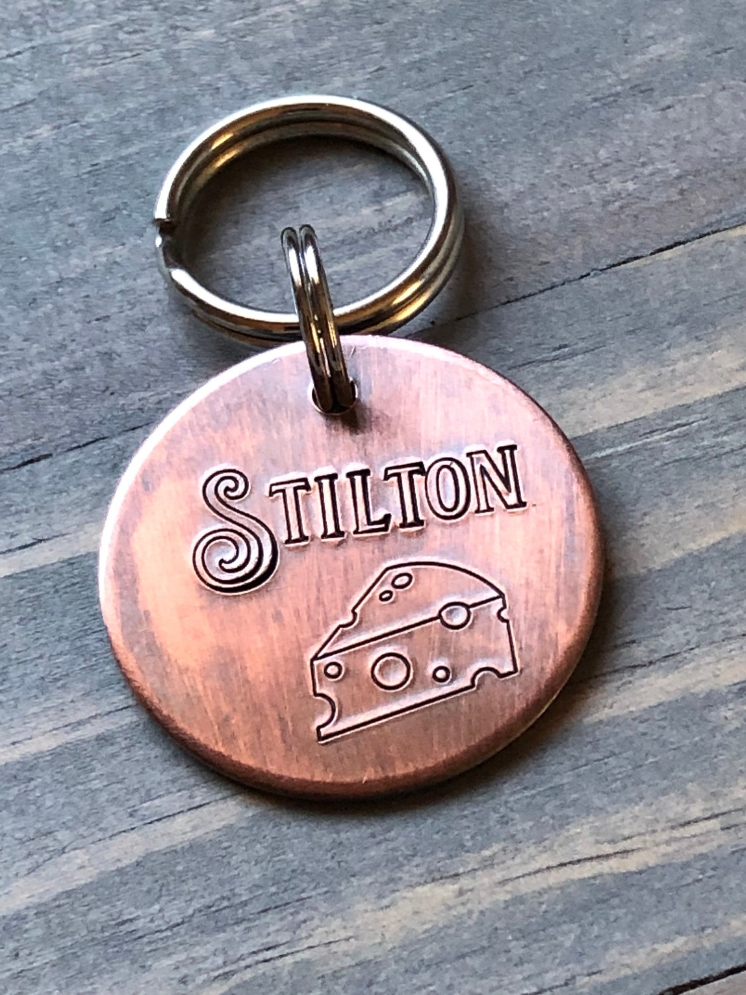 Cheese Name Tag for Dog, Hand Stamped Pet ID Tag, Stilton, Personalized Dog Tag for Dog, Cute Dog Tag, Cheddar Dog Tag