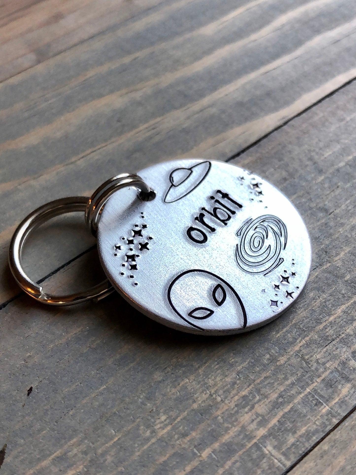 Dog ID Tag | Dog Tag with Alien Space Ship |Personalized Dog Tag | Tag for Dog | Dog Tag | Pet ID Tag with Stars | Orbit Tag