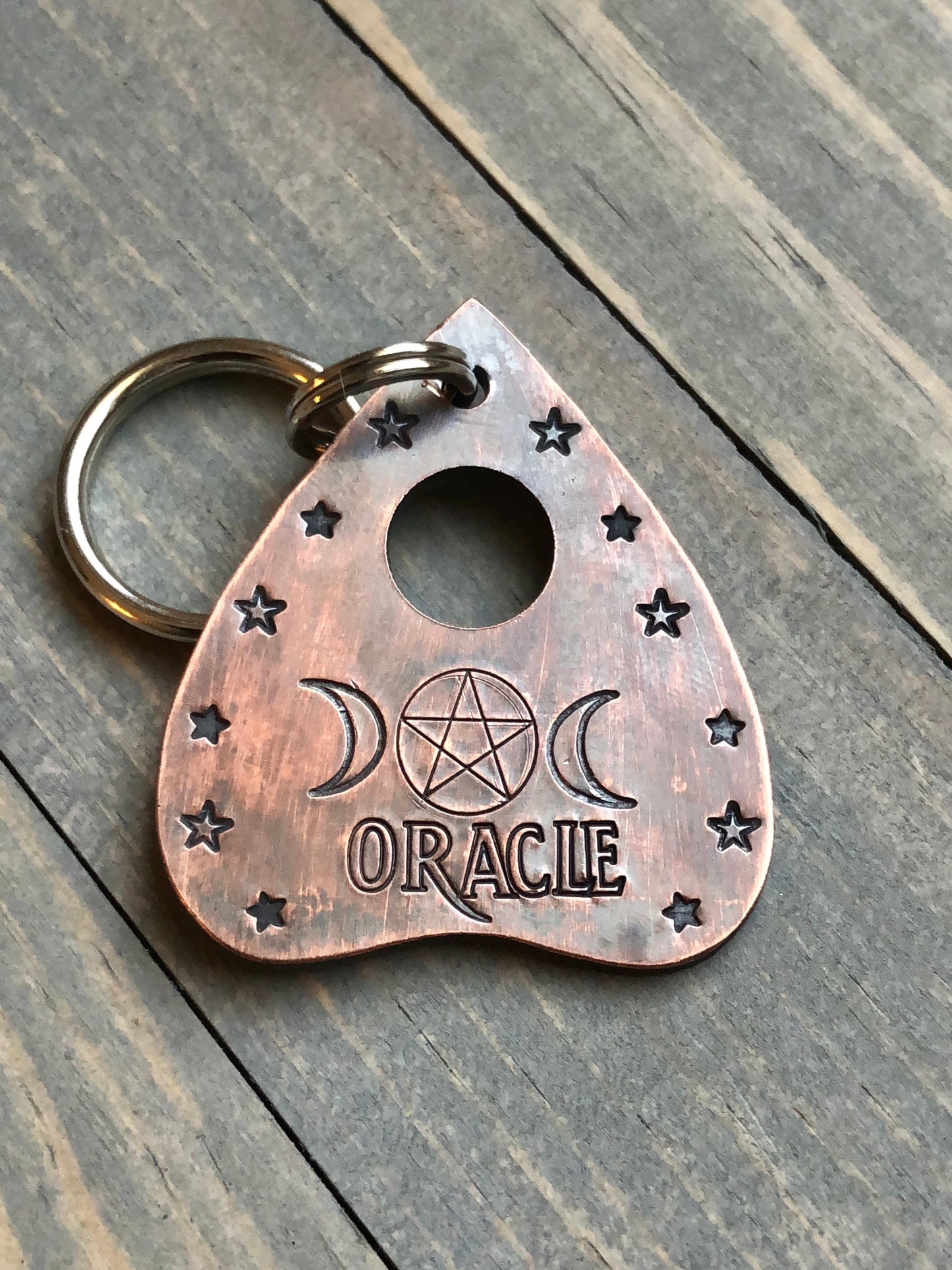 Planchette Dog Tag, Hand Stamped, Personalized Dog Tag for Dog, Halloween Collar Tag, Tag with Pentagram, Tag with Moon and Stars, Oracle