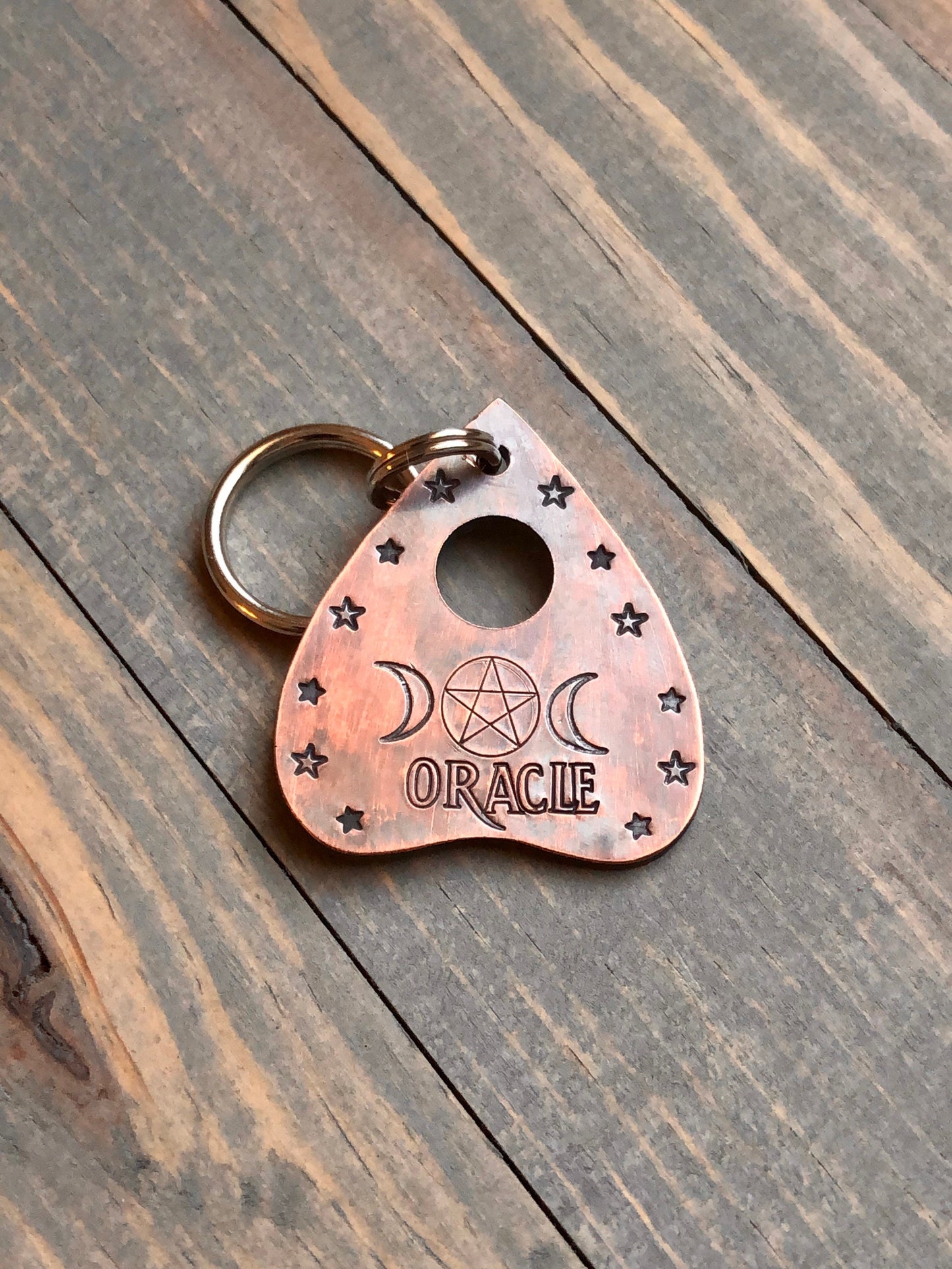 Planchette Dog Tag, Hand Stamped, Personalized Dog Tag for Dog, Halloween Collar Tag, Tag with Pentagram, Tag with Moon and Stars, Oracle