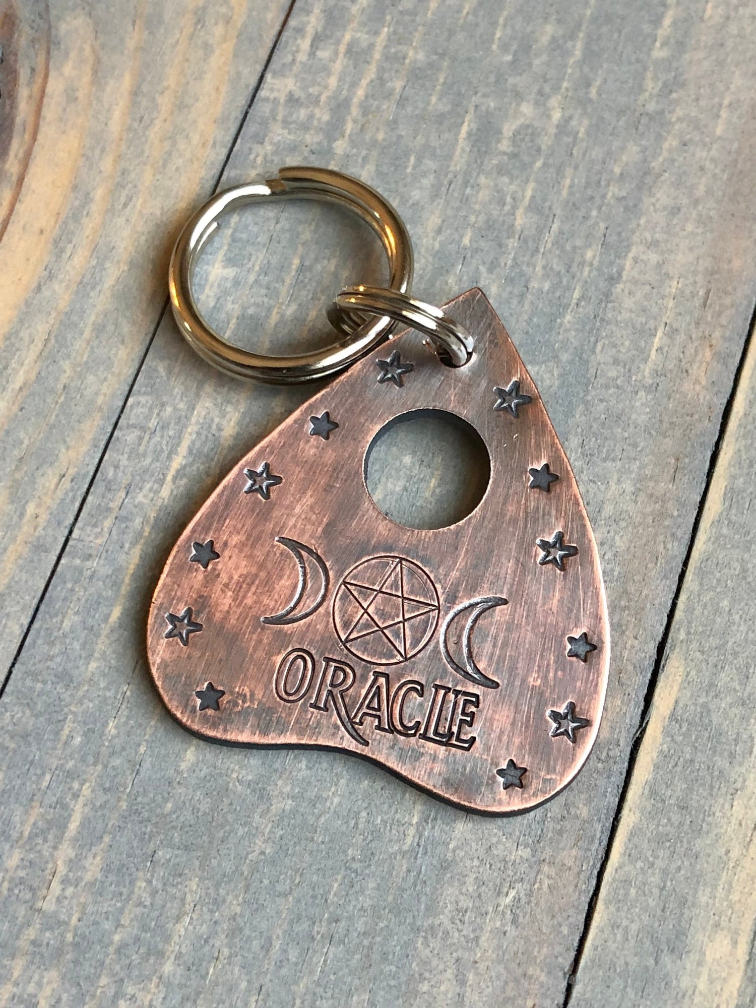 Planchette Dog Tag, Hand Stamped, Personalized Dog Tag for Dog, Halloween Collar Tag, Tag with Pentagram, Tag with Moon and Stars, Oracle