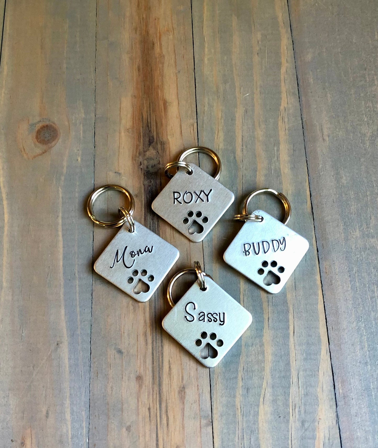 Simple Name Tag for Dog, Hand Stamped Pet ID Tag, Paw Print, Personalized Dog Tag for Dog, Cute Dog Tag, Under Ten