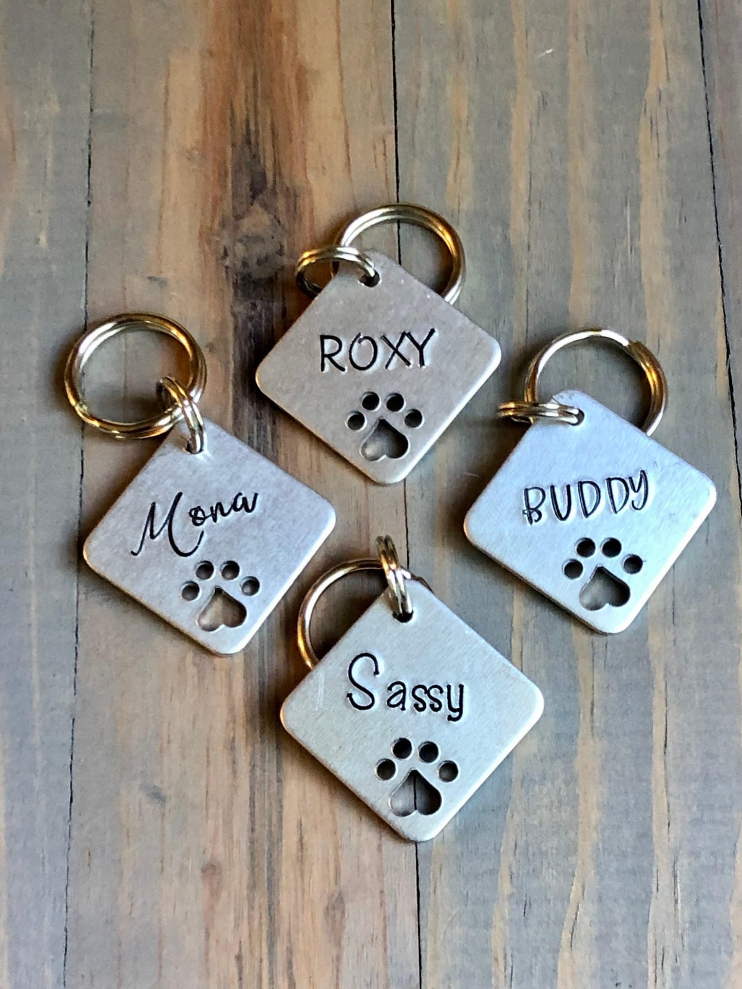 Simple Name Tag for Dog, Hand Stamped Pet ID Tag, Paw Print, Personalized Dog Tag for Dog, Cute Dog Tag, Under Ten