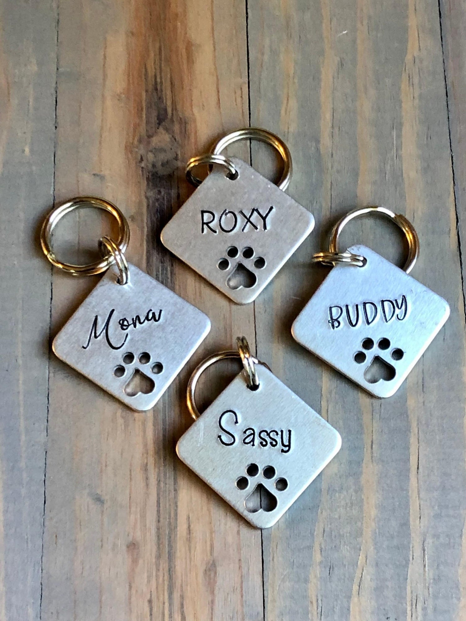 Simple Name Tag for Dog, Hand Stamped Pet ID Tag, Paw Print, Personalized Dog Tag for Dog, Cute Dog Tag, Under Ten