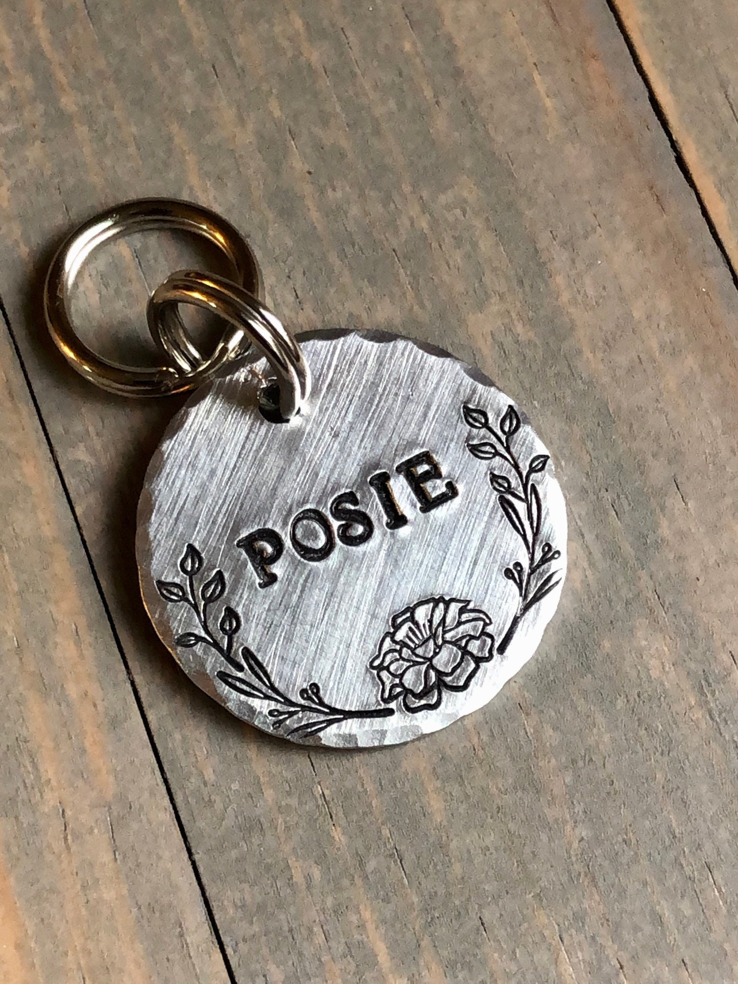Name Tag for Dog, Hand Stamped Pet ID Tag, Posie, Personalized Dog Tag for Dog, Flower Dog Tag, Floral Dog Tag