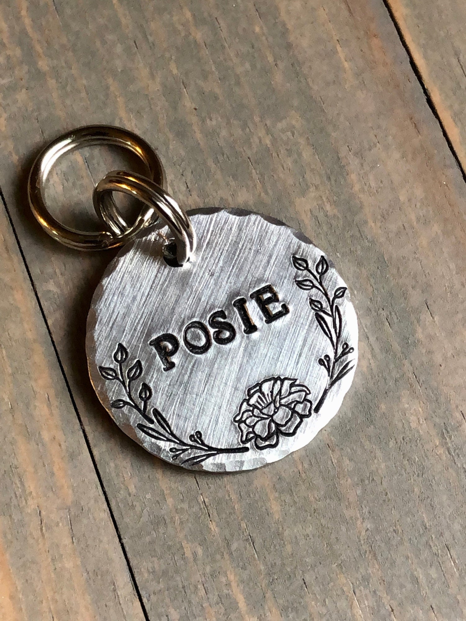 Name Tag for Dog, Hand Stamped Pet ID Tag, Posie, Personalized Dog Tag for Dog, Flower Dog Tag, Floral Dog Tag