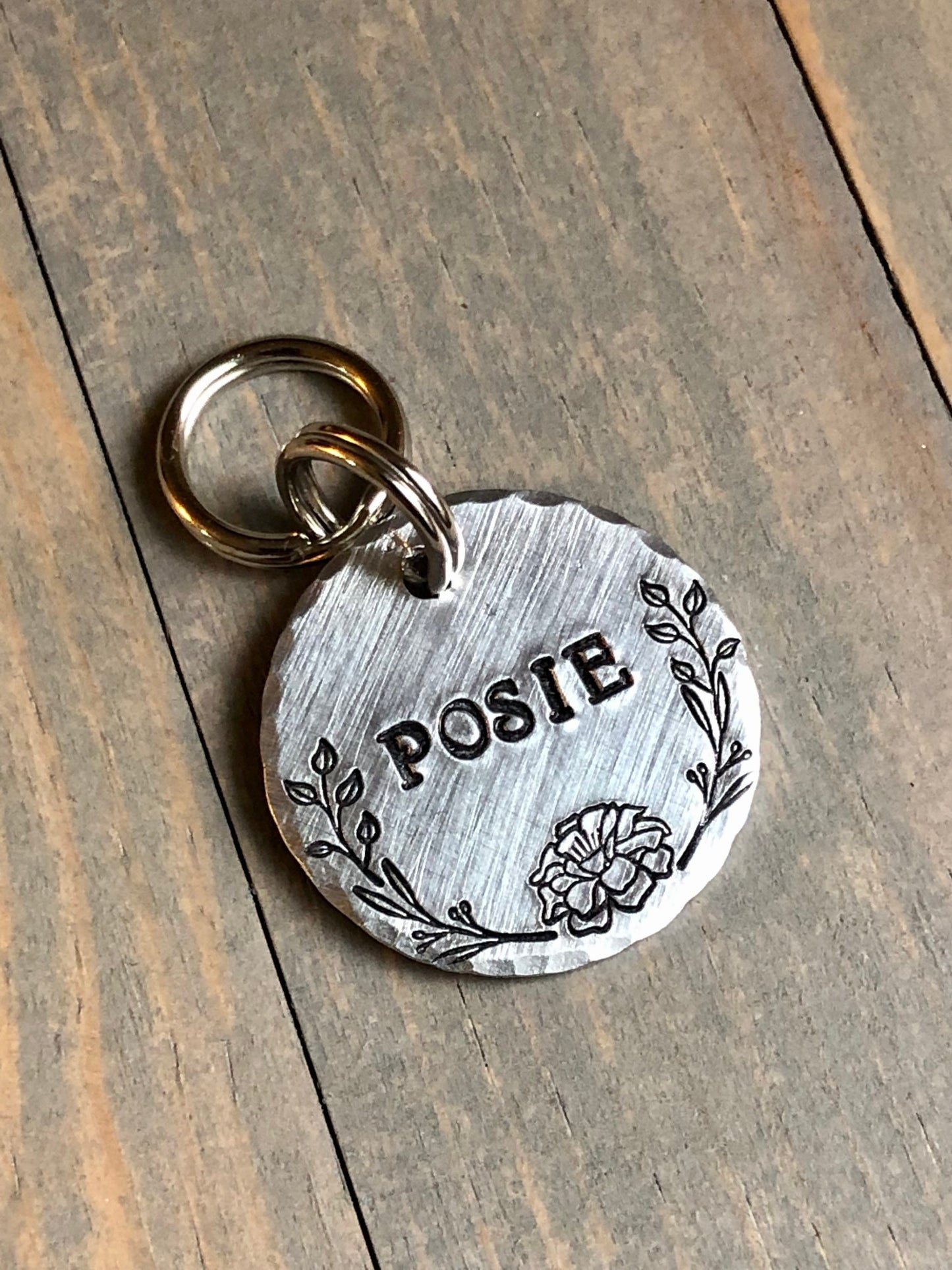 Name Tag for Dog, Hand Stamped Pet ID Tag, Posie, Personalized Dog Tag for Dog, Flower Dog Tag, Floral Dog Tag