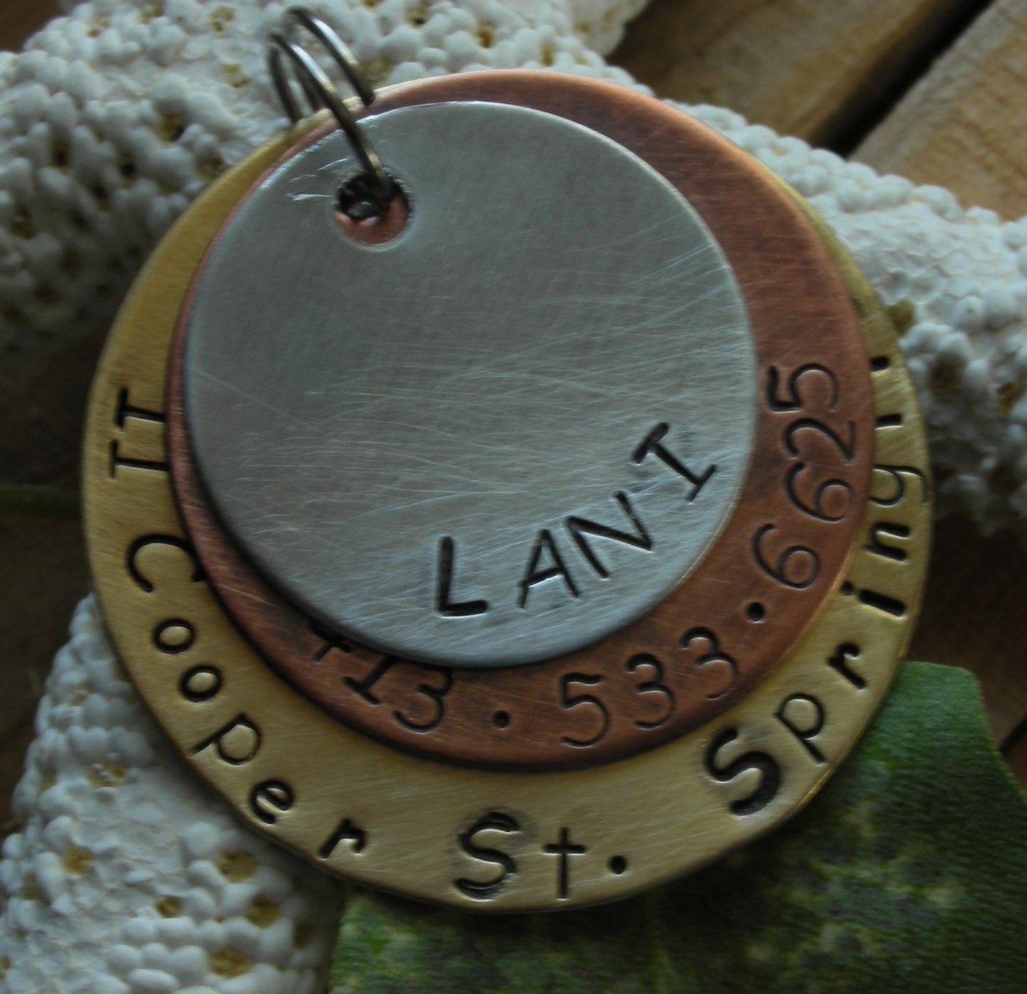 Custom Handstamped Dog/Pet ID Tag-The Triple Play