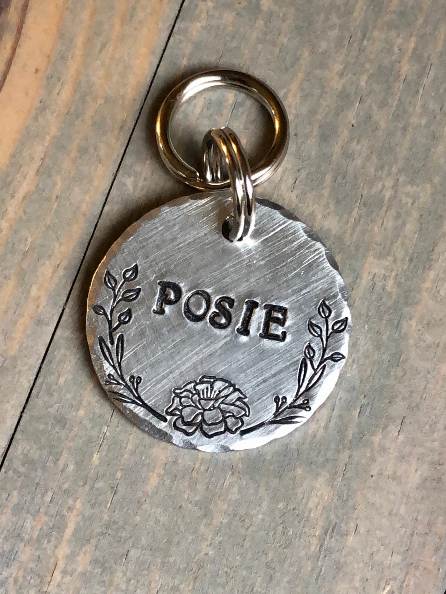 Name Tag for Dog, Hand Stamped Pet ID Tag, Posie, Personalized Dog Tag for Dog, Flower Dog Tag, Floral Dog Tag