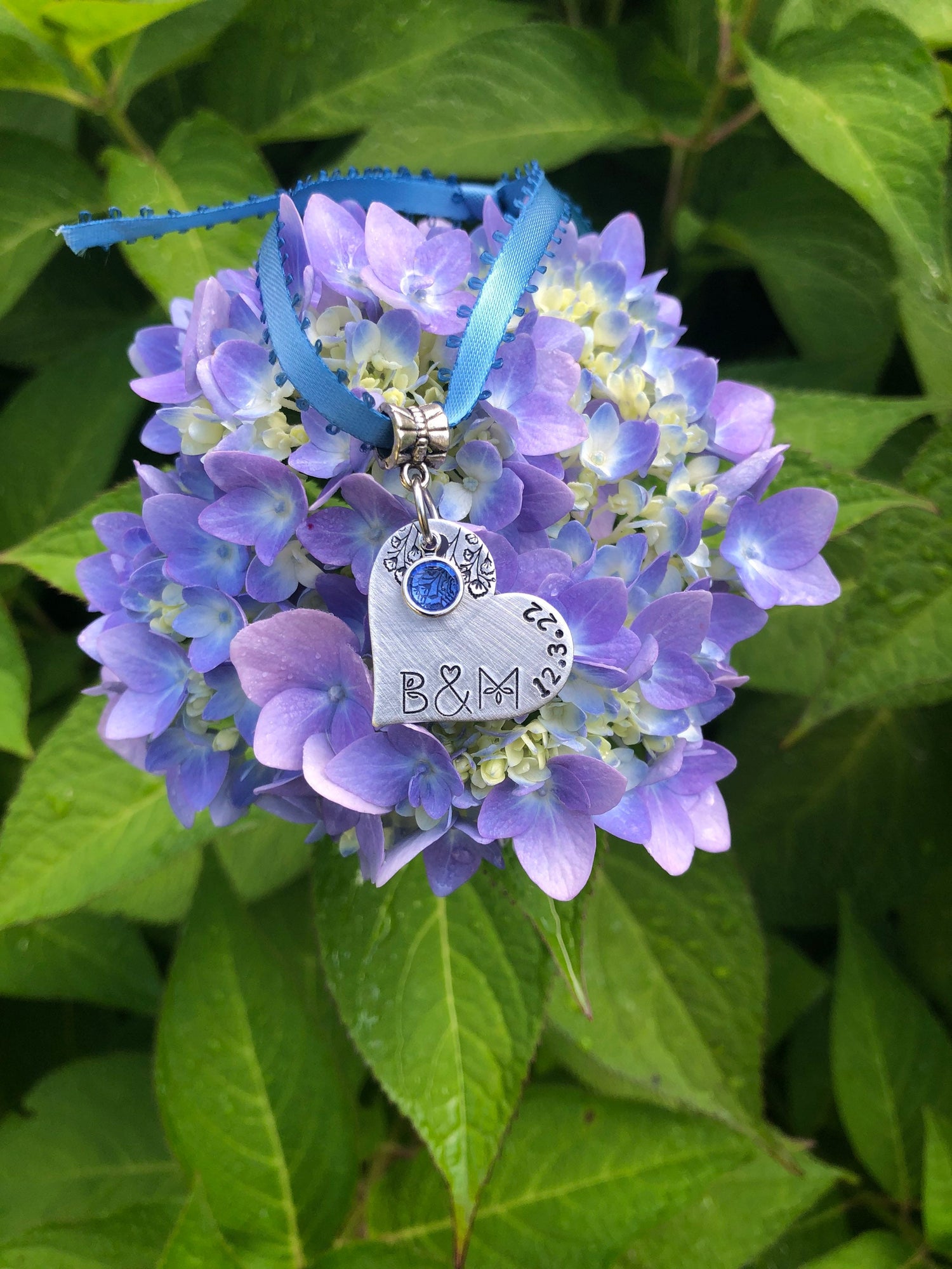 Something Blue for Wedding, Personalized Bridal Bouquet Charm, Unique Font and Ampersand for Weddings, Bridal Couple Initials and Date