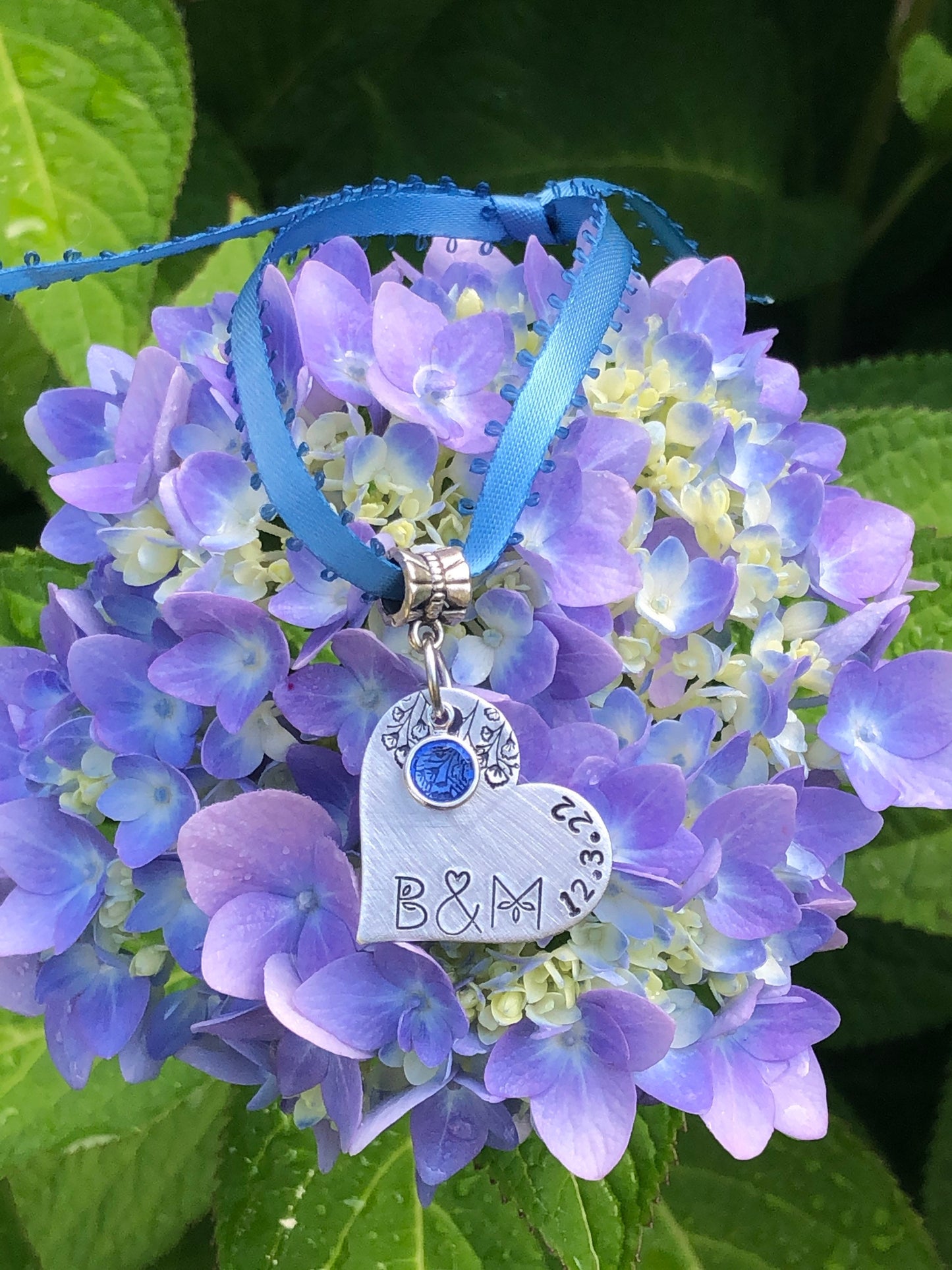 Something Blue for Wedding, Personalized Bridal Bouquet Charm, Unique Font and Ampersand for Weddings, Bridal Couple Initials and Date