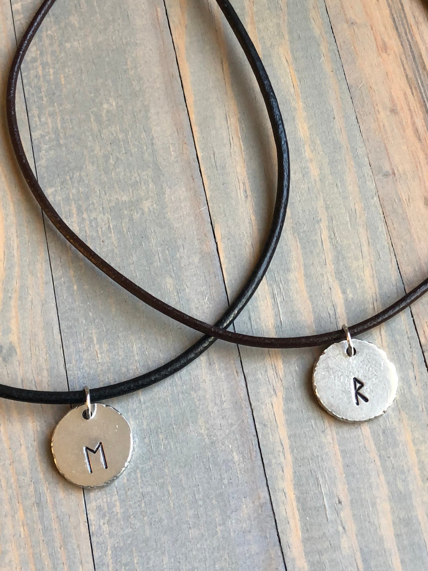 Pewter Rune Necklace - Viking Rune Pendant - Norse Pewter & Leather Necklace - Viking Elder Futhark Rune Choker - Hand Crafted and Stamped