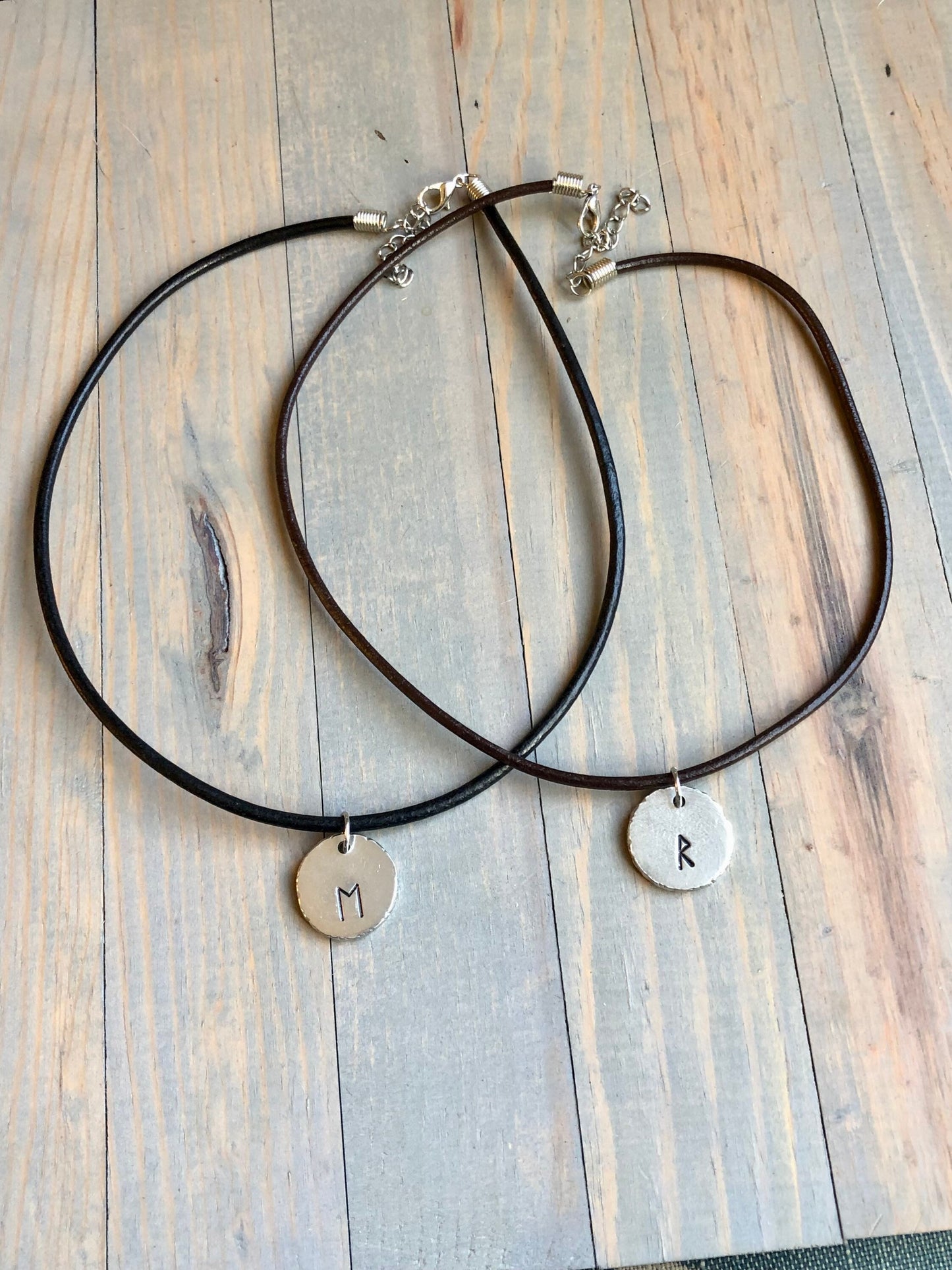 Pewter Rune Necklace - Viking Rune Pendant - Norse Pewter & Leather Necklace - Viking Elder Futhark Rune Choker - Hand Crafted and Stamped