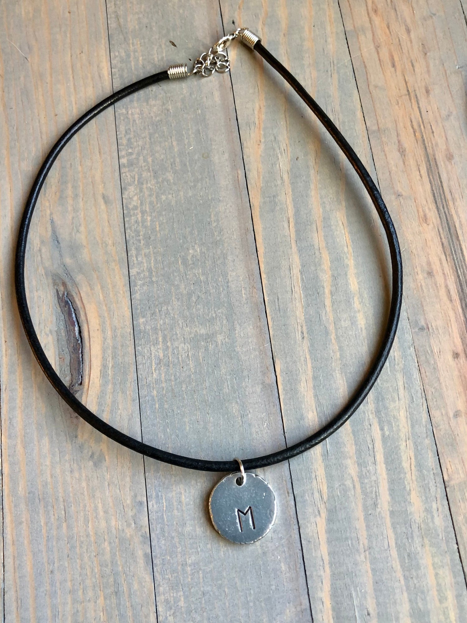 Pewter Rune Necklace - Viking Rune Pendant - Norse Pewter & Leather Necklace - Viking Elder Futhark Rune Choker - Hand Crafted and Stamped