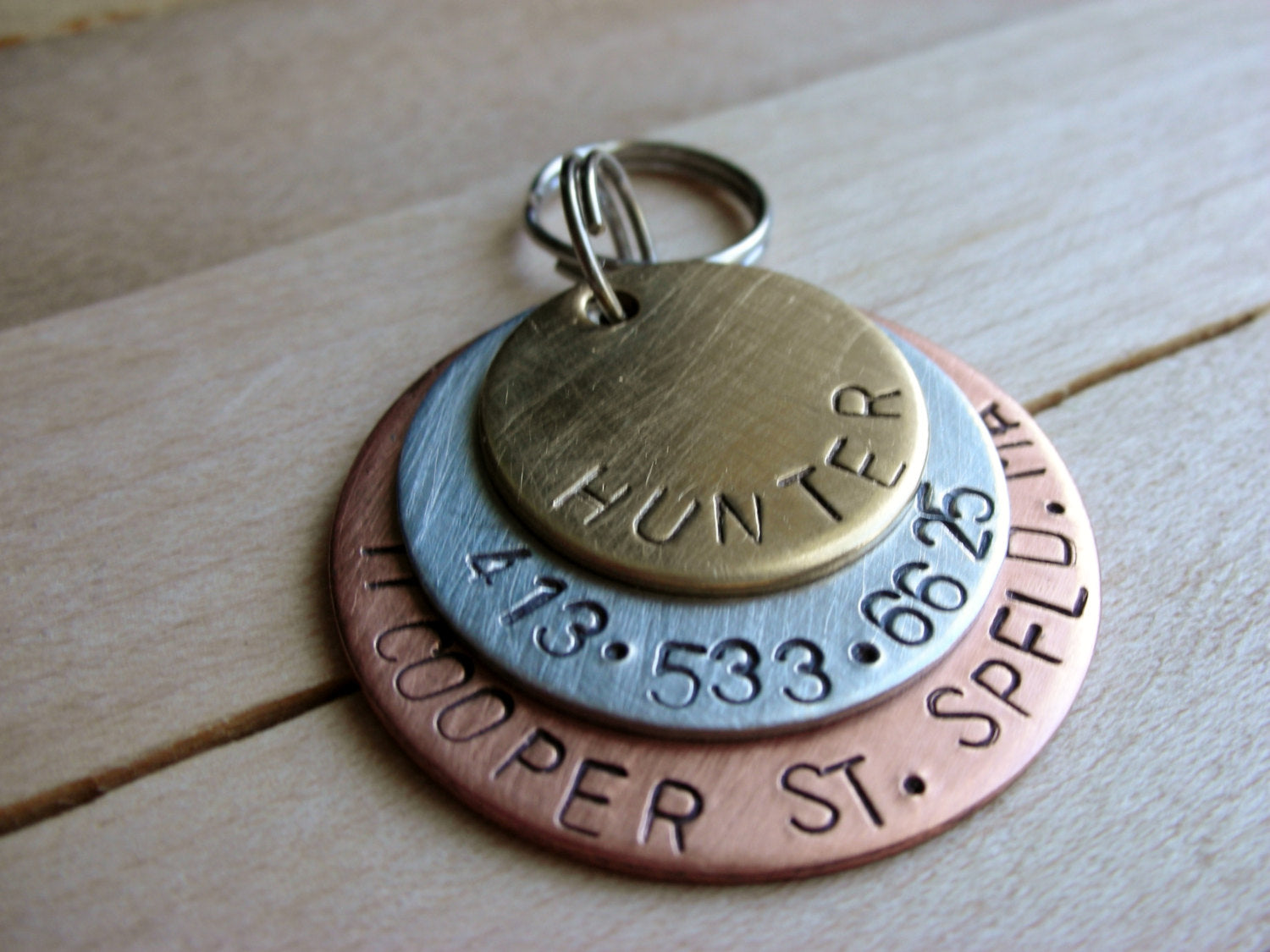 Custom Pet ID-Custom Dog Tag-The Hunter-Handstamped Layered Mixed Metals