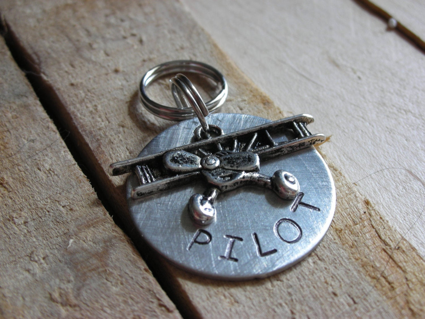 Custom Handstamped Dog/Pet ID Tag-Pilot-Sturdy Aluminum Disc with Bi-Plane