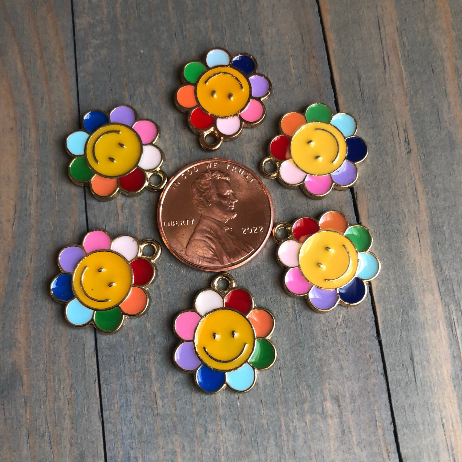 Happy Flower Charm for Dog Tag, Enamel Flower Charm, Daisy Shaped Tag, Smiley Face Tag, Cute Tag, Dog Tag, Pet ID Tag Charm