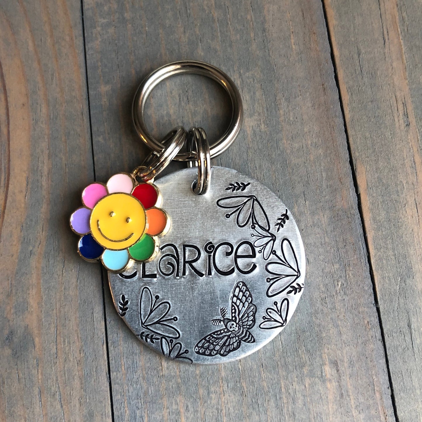 Happy Flower Charm for Dog Tag, Enamel Flower Charm, Daisy Shaped Tag, Smiley Face Tag, Cute Tag, Dog Tag, Pet ID Tag Charm